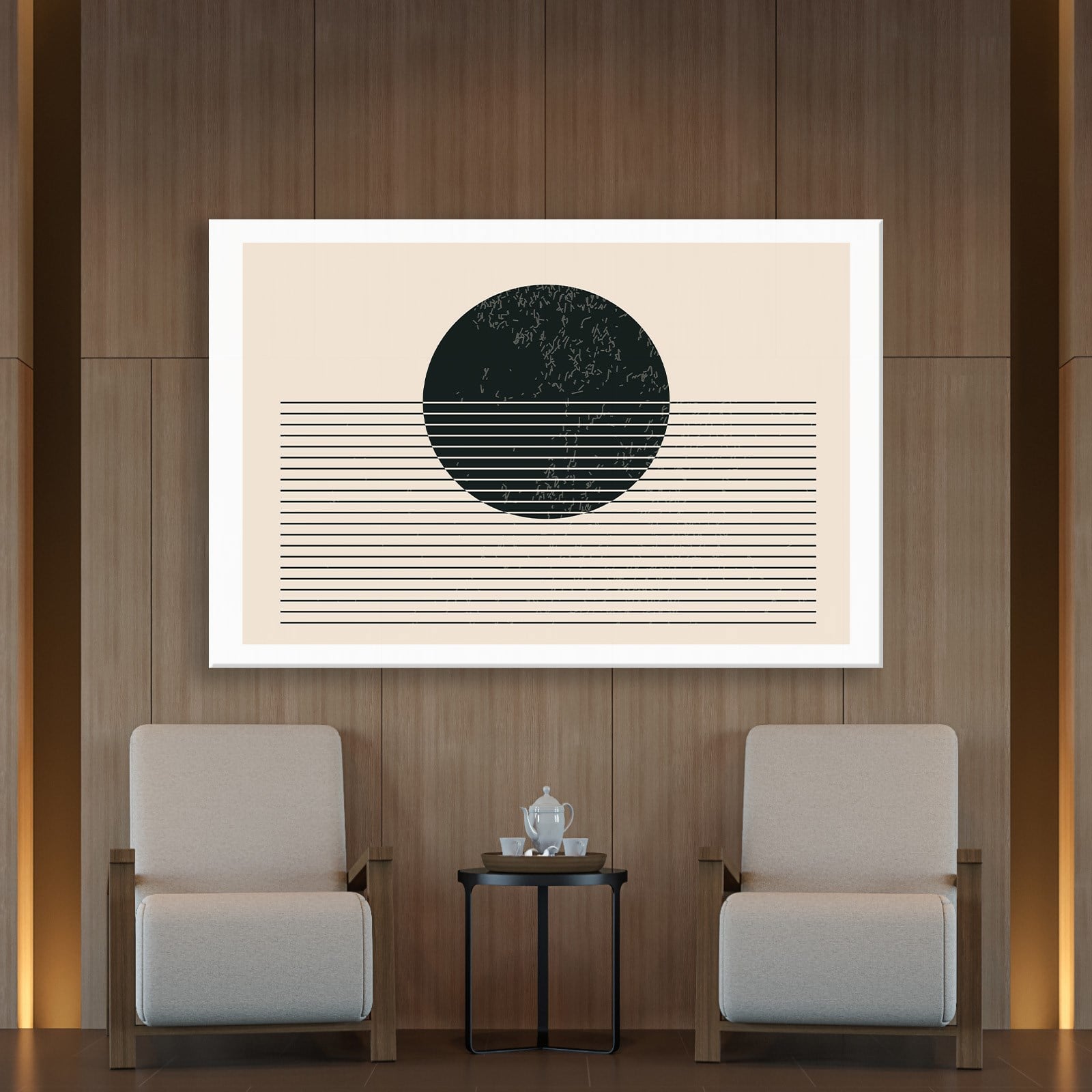 essiz Ufuk – Minimalist Siyah Güneş Soyut Kanvas Tablo