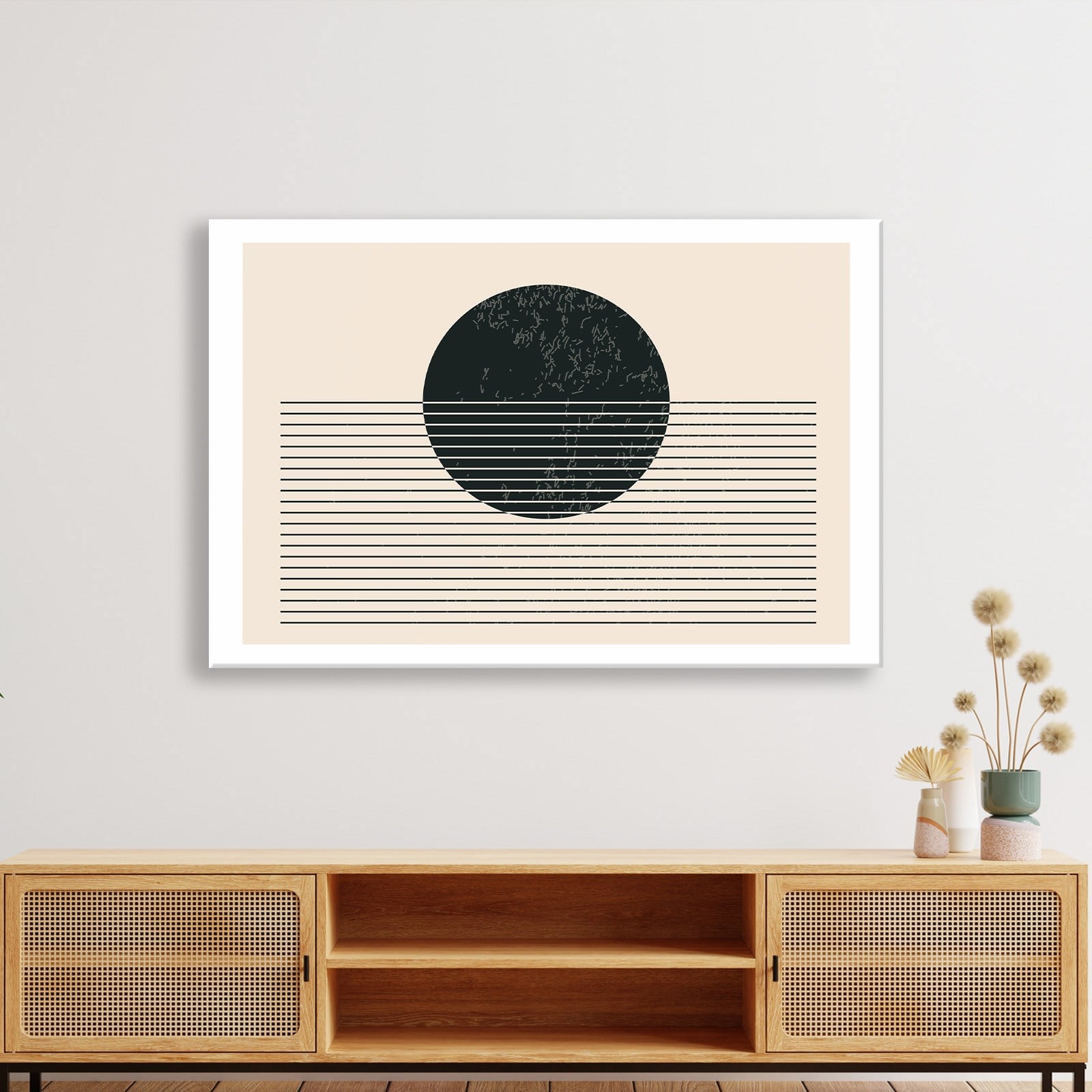 essiz Ufuk – Minimalist Siyah Güneş Soyut Kanvas Tablo