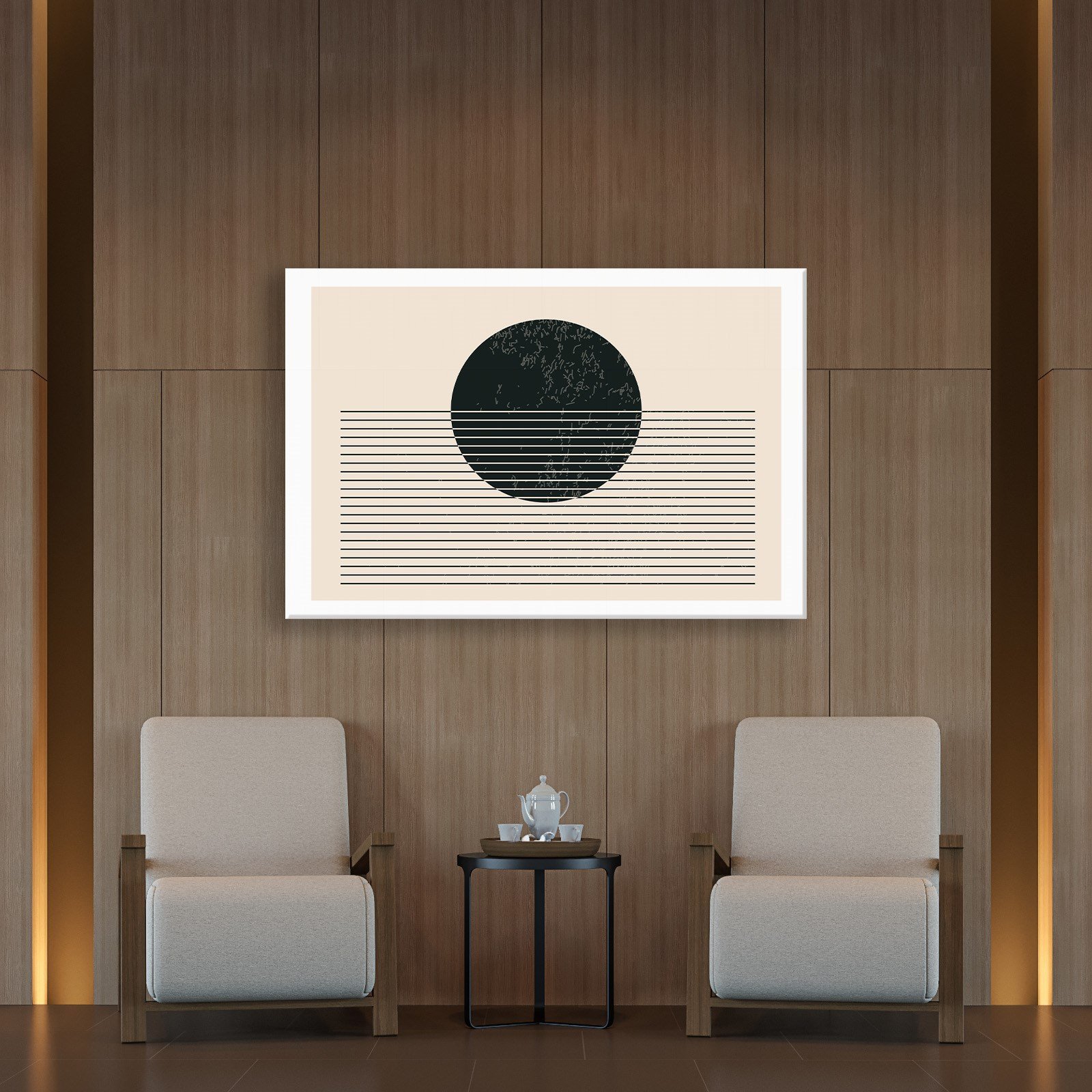 essiz Ufuk – Minimalist Siyah Güneş Soyut Kanvas Tablo