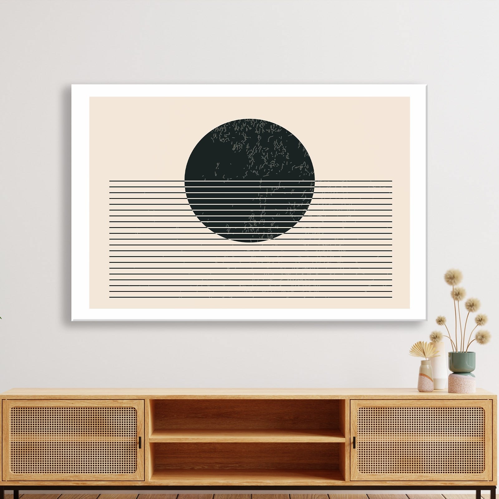 essiz Ufuk – Minimalist Siyah Güneş Soyut Kanvas Tablo