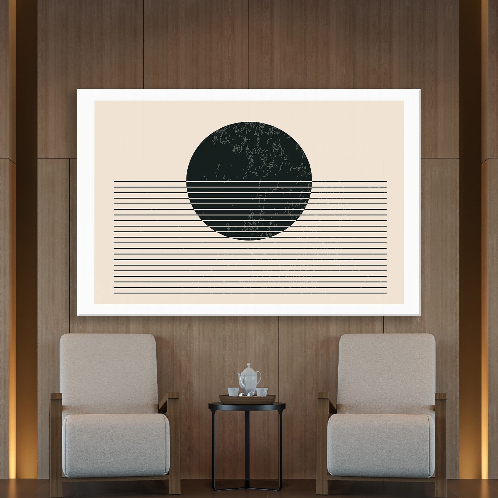 essiz Ufuk – Minimalist Siyah Güneş Soyut Kanvas Tablo