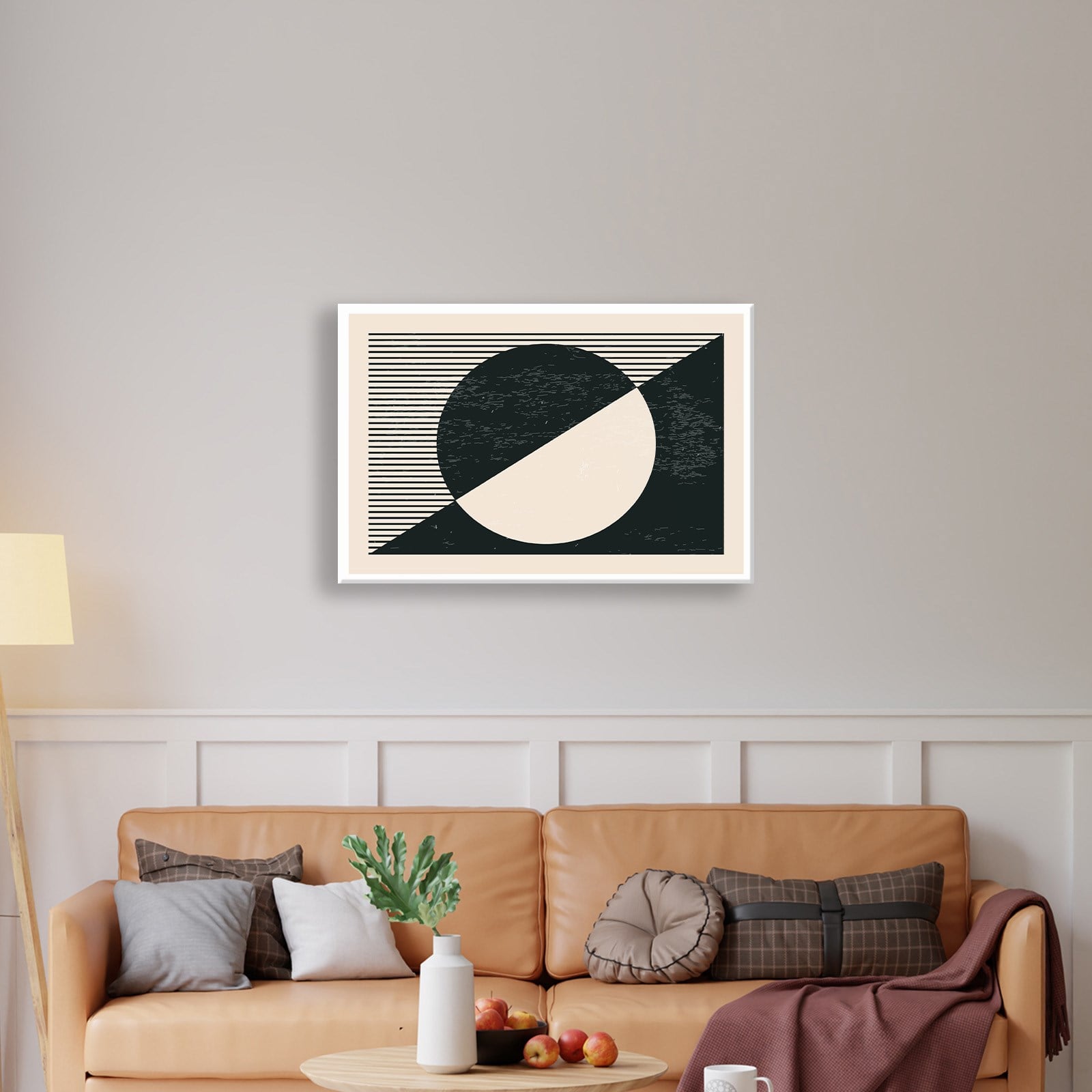 Geometrik Denge – Siyah ve Krem Bohem Soyut Kanvas Tablo