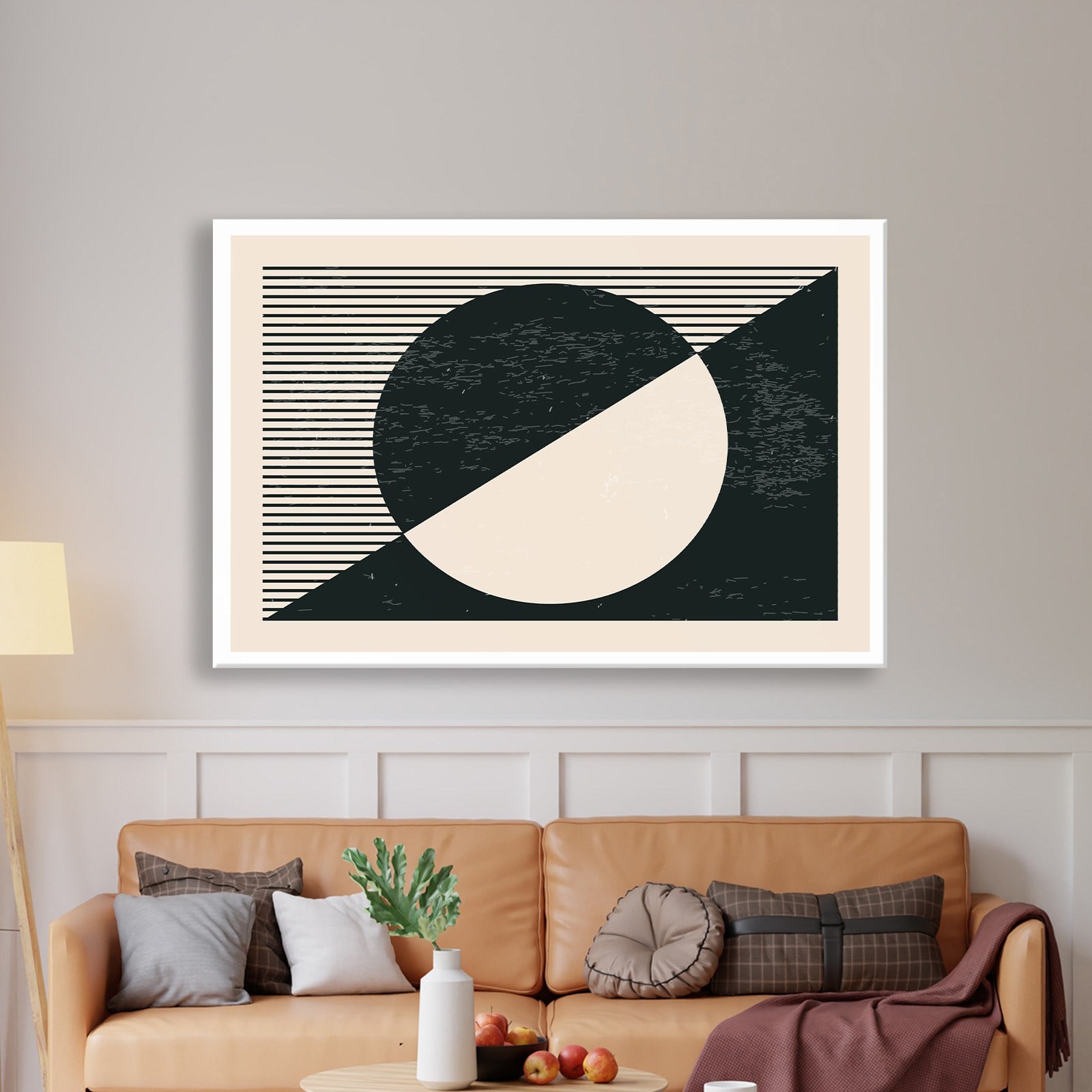 Geometrik Denge – Siyah ve Krem Bohem Soyut Kanvas Tablo