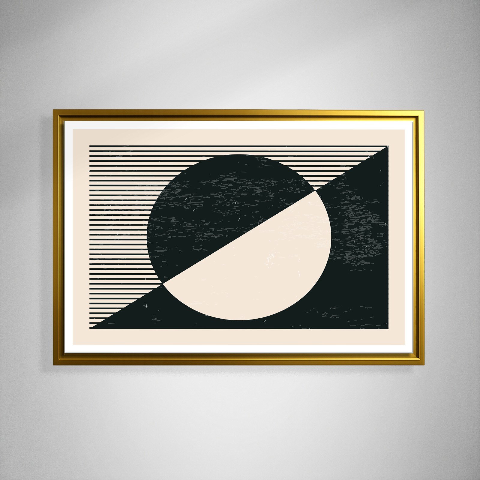 Geometrik Denge – Siyah ve Krem Bohem Soyut Kanvas Tablo