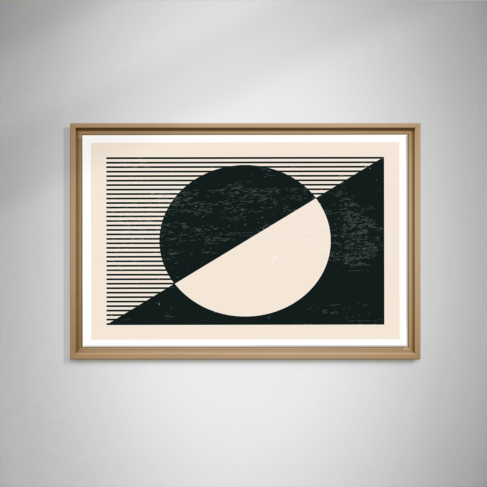 Geometrik Denge – Siyah ve Krem Bohem Soyut Kanvas Tablo