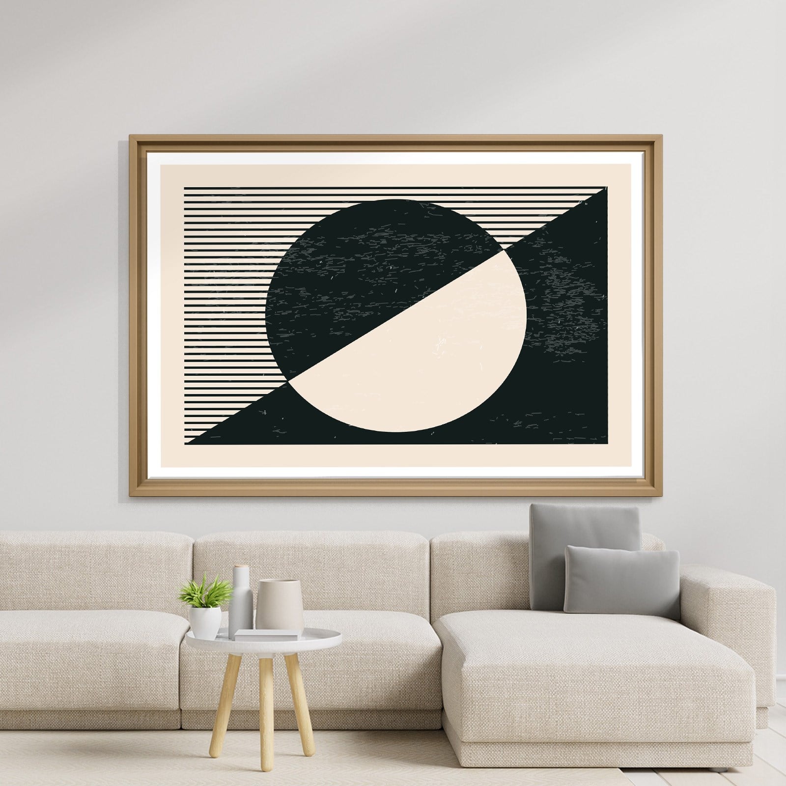 Geometrik Denge – Siyah ve Krem Bohem Soyut Kanvas Tablo