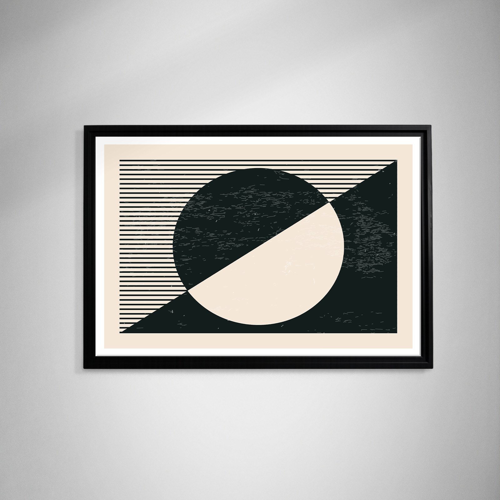Geometrik Denge – Siyah ve Krem Bohem Soyut Kanvas Tablo