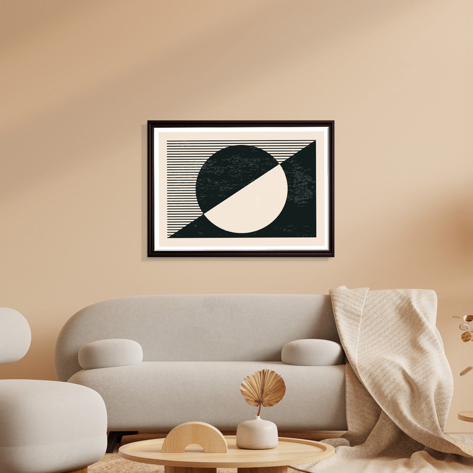 Geometrik Denge – Siyah ve Krem Bohem Soyut Kanvas Tablo