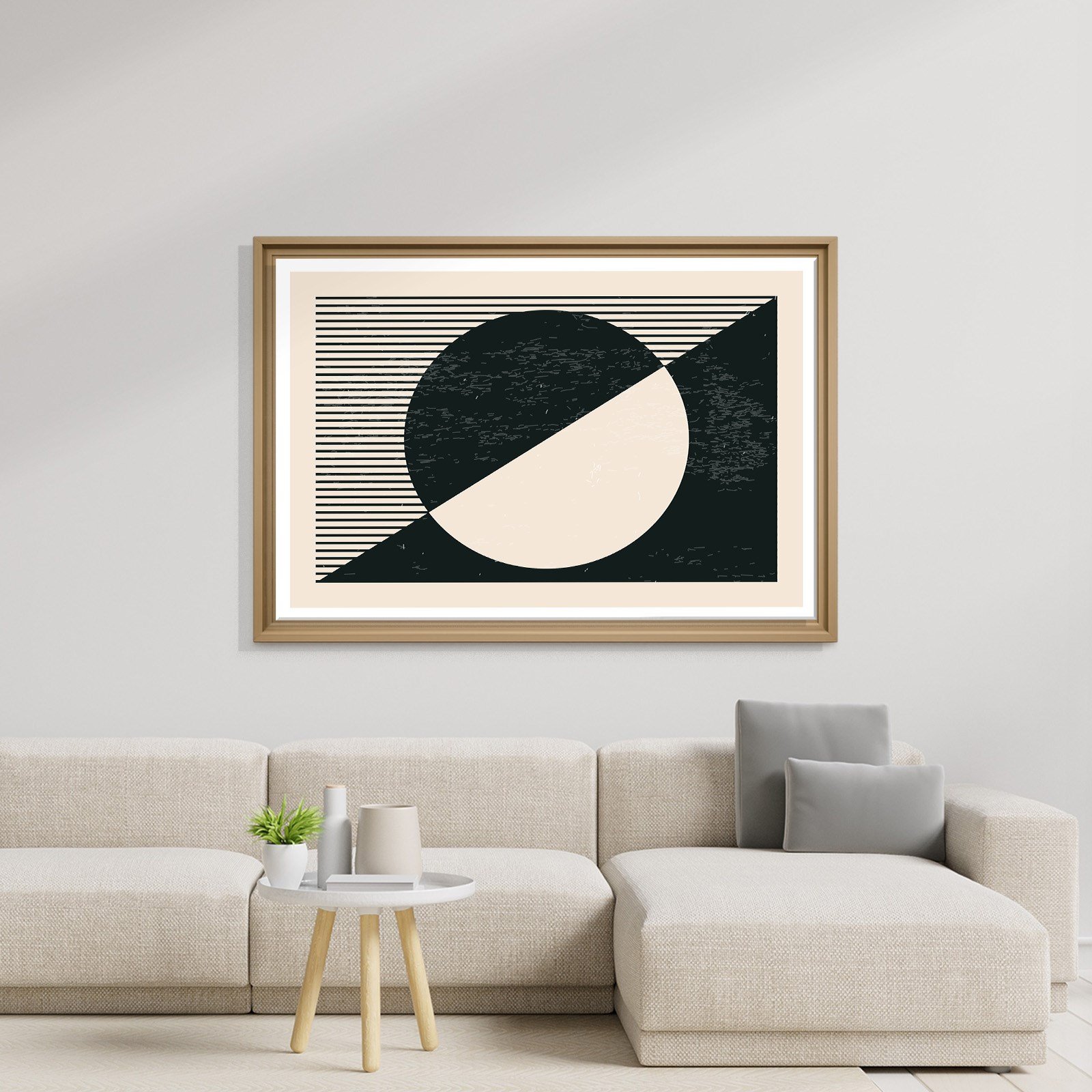 Geometrik Denge – Siyah ve Krem Bohem Soyut Kanvas Tablo