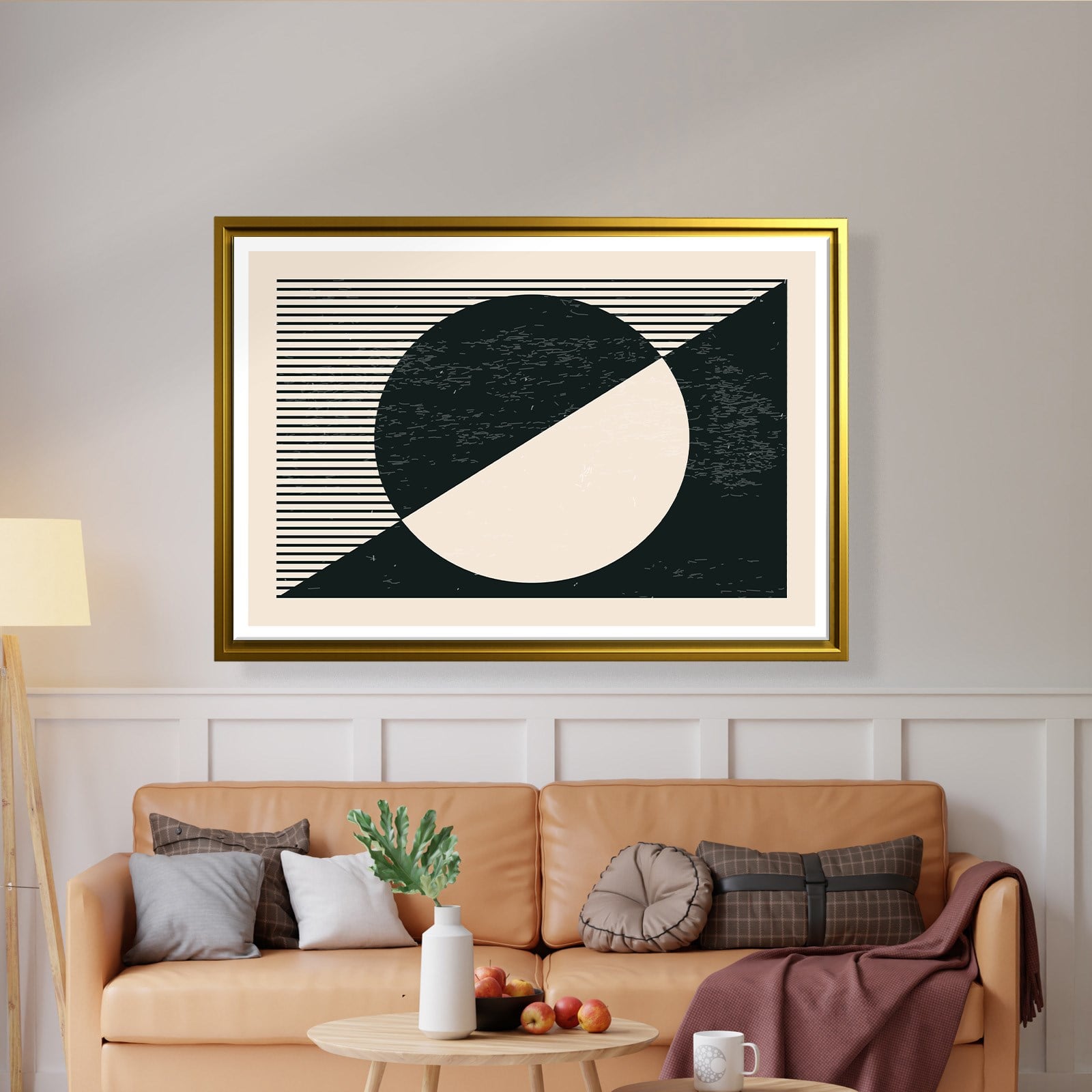 Geometrik Denge – Siyah ve Krem Bohem Soyut Kanvas Tablo