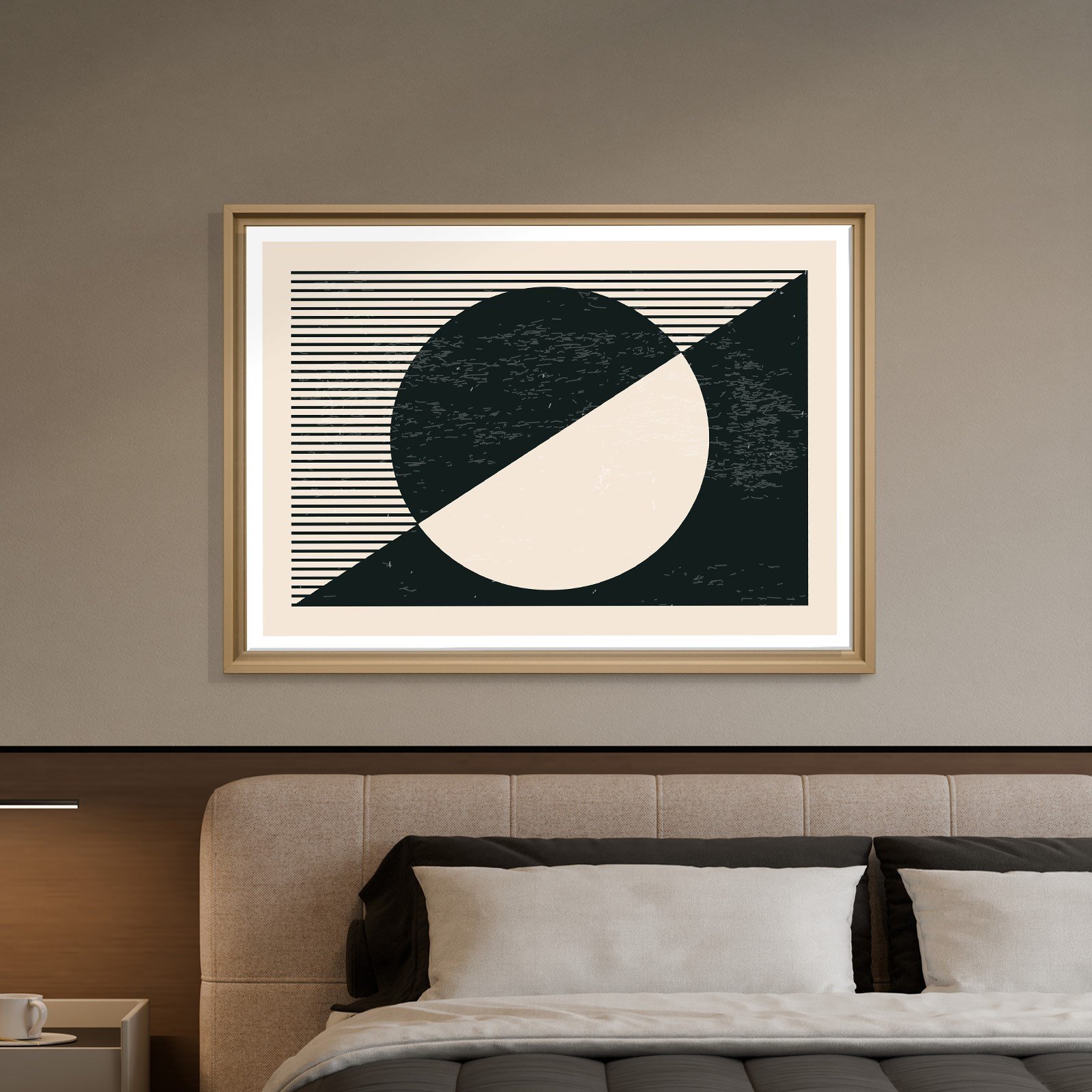 Geometrik Denge – Siyah ve Krem Bohem Soyut Kanvas Tablo