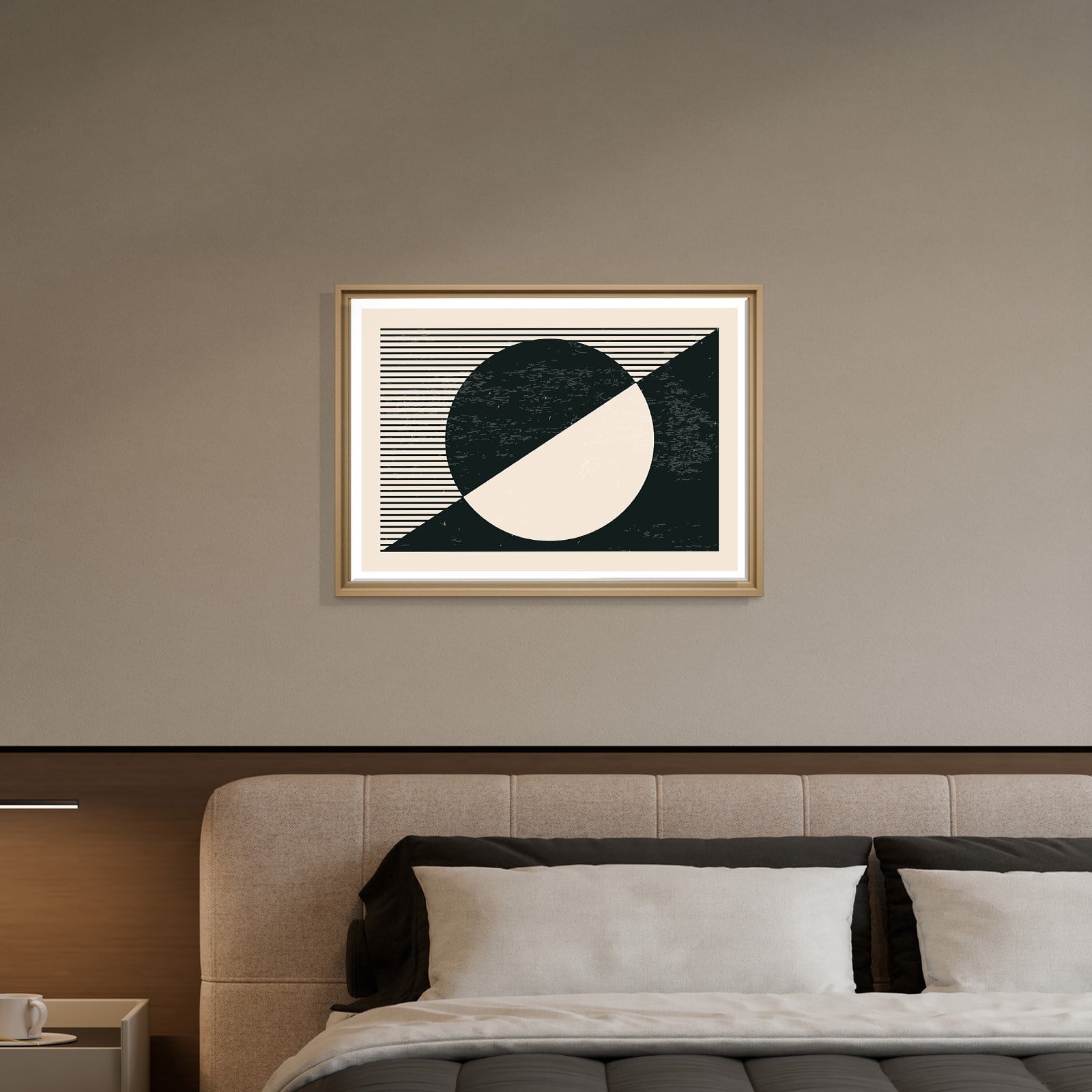 Geometrik Denge – Siyah ve Krem Bohem Soyut Kanvas Tablo