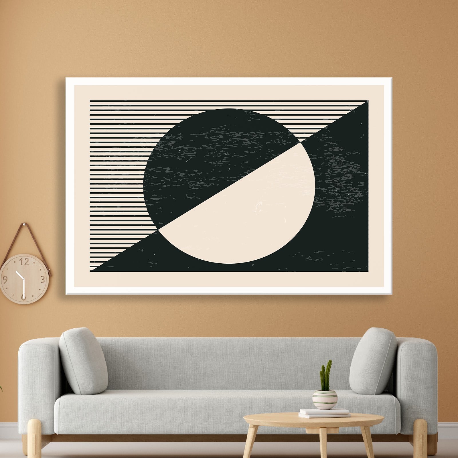 Geometrik Denge – Siyah ve Krem Bohem Soyut Kanvas Tablo