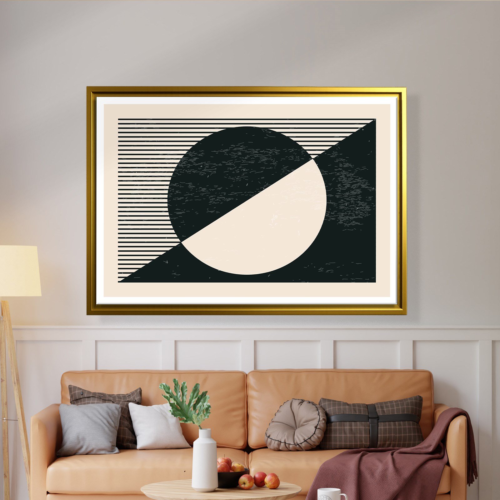 Geometrik Denge – Siyah ve Krem Bohem Soyut Kanvas Tablo