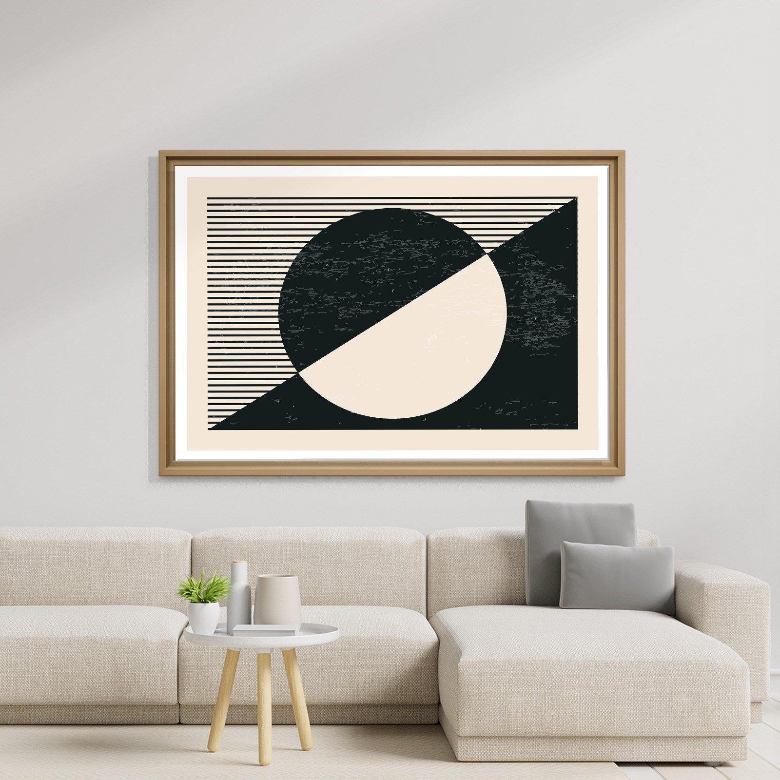 Geometrik Denge – Siyah ve Krem Bohem Soyut Kanvas Tablo