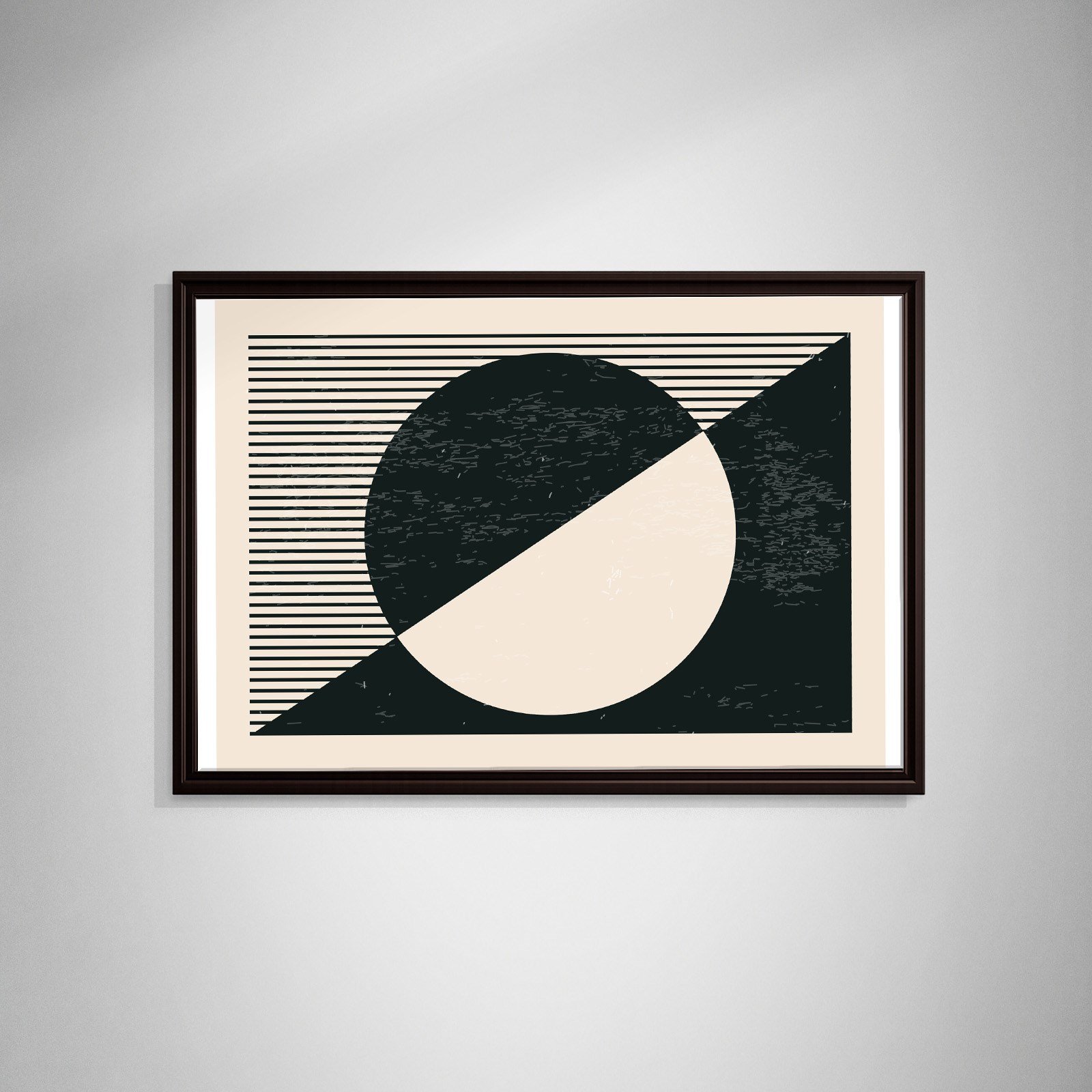 Geometrik Denge – Siyah ve Krem Bohem Soyut Kanvas Tablo