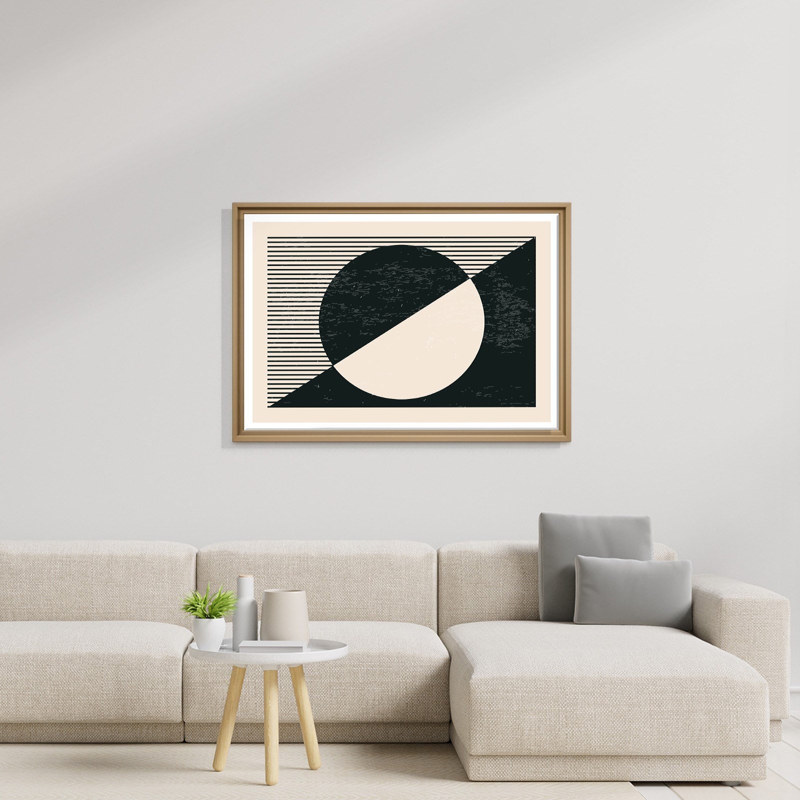 Geometrik Denge – Siyah ve Krem Bohem Soyut Kanvas Tablo