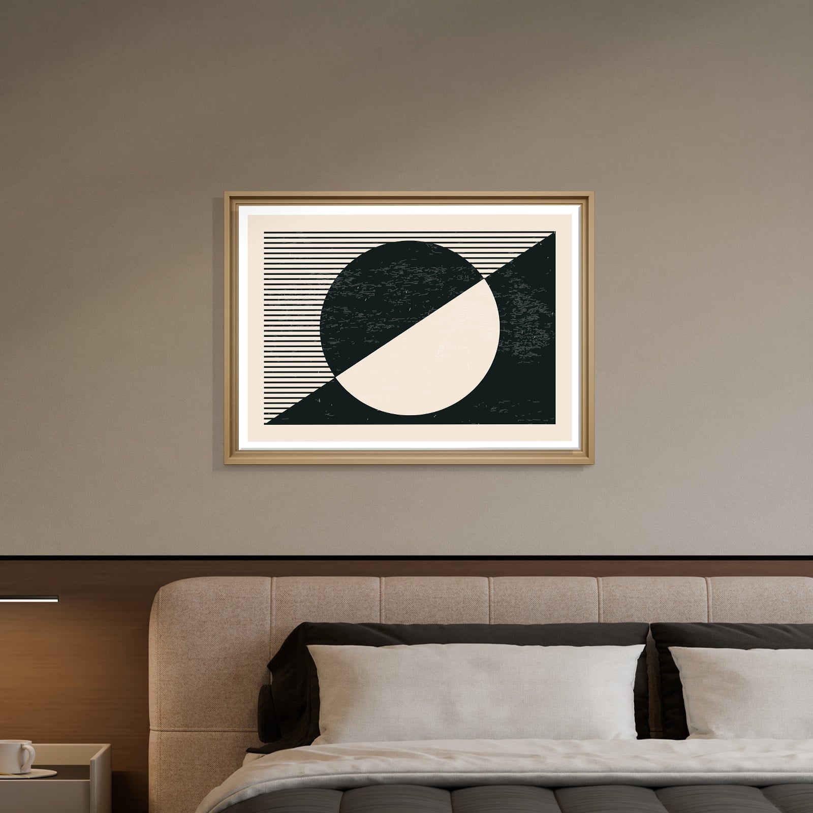 Geometrik Denge – Siyah ve Krem Bohem Soyut Kanvas Tablo