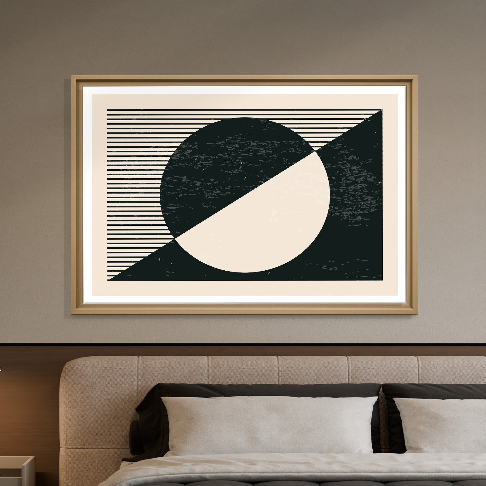 Geometrik Denge – Siyah ve Krem Bohem Soyut Kanvas Tablo