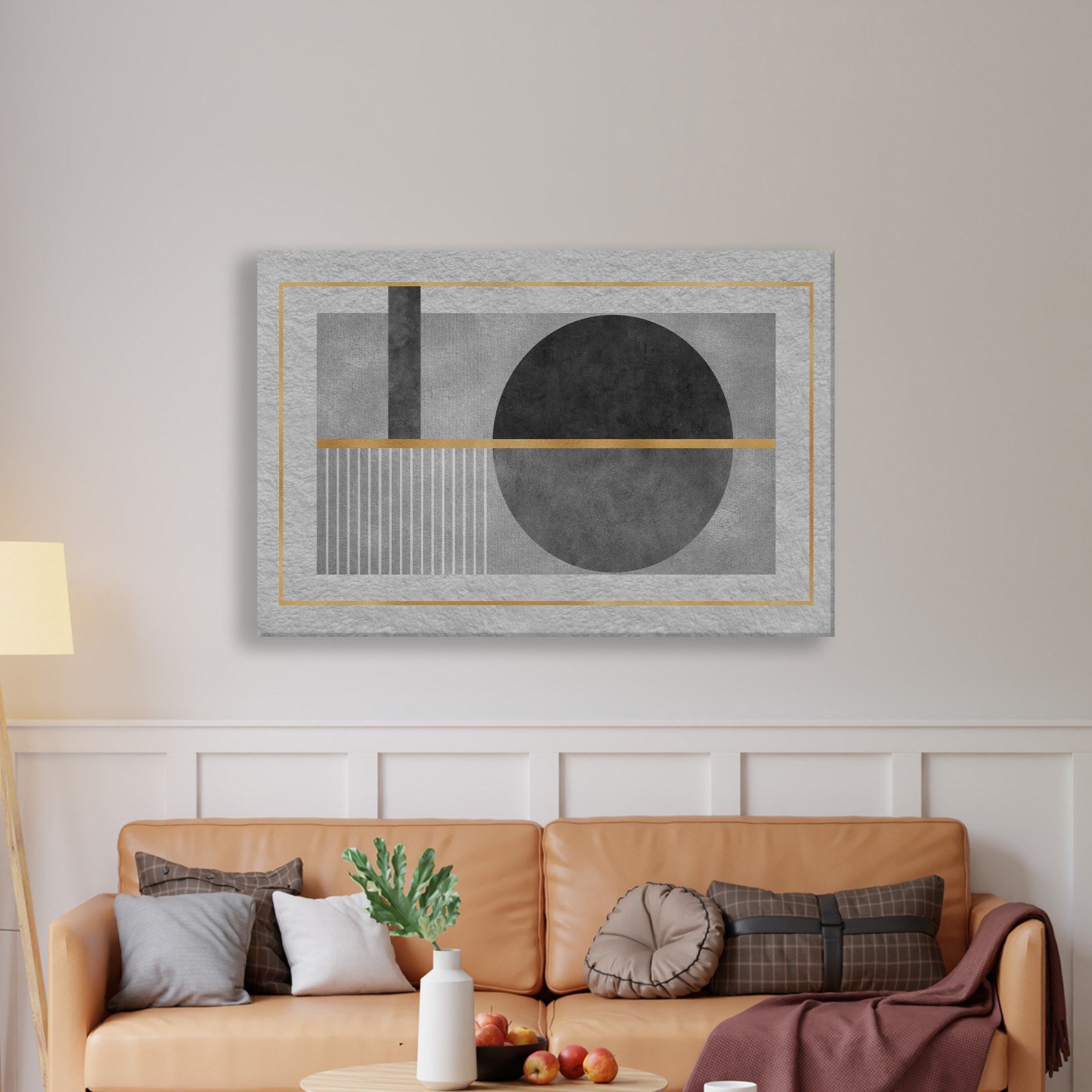Geometrik Zarafet – Siyah, Gri ve Altın Detaylı Modern Tablo