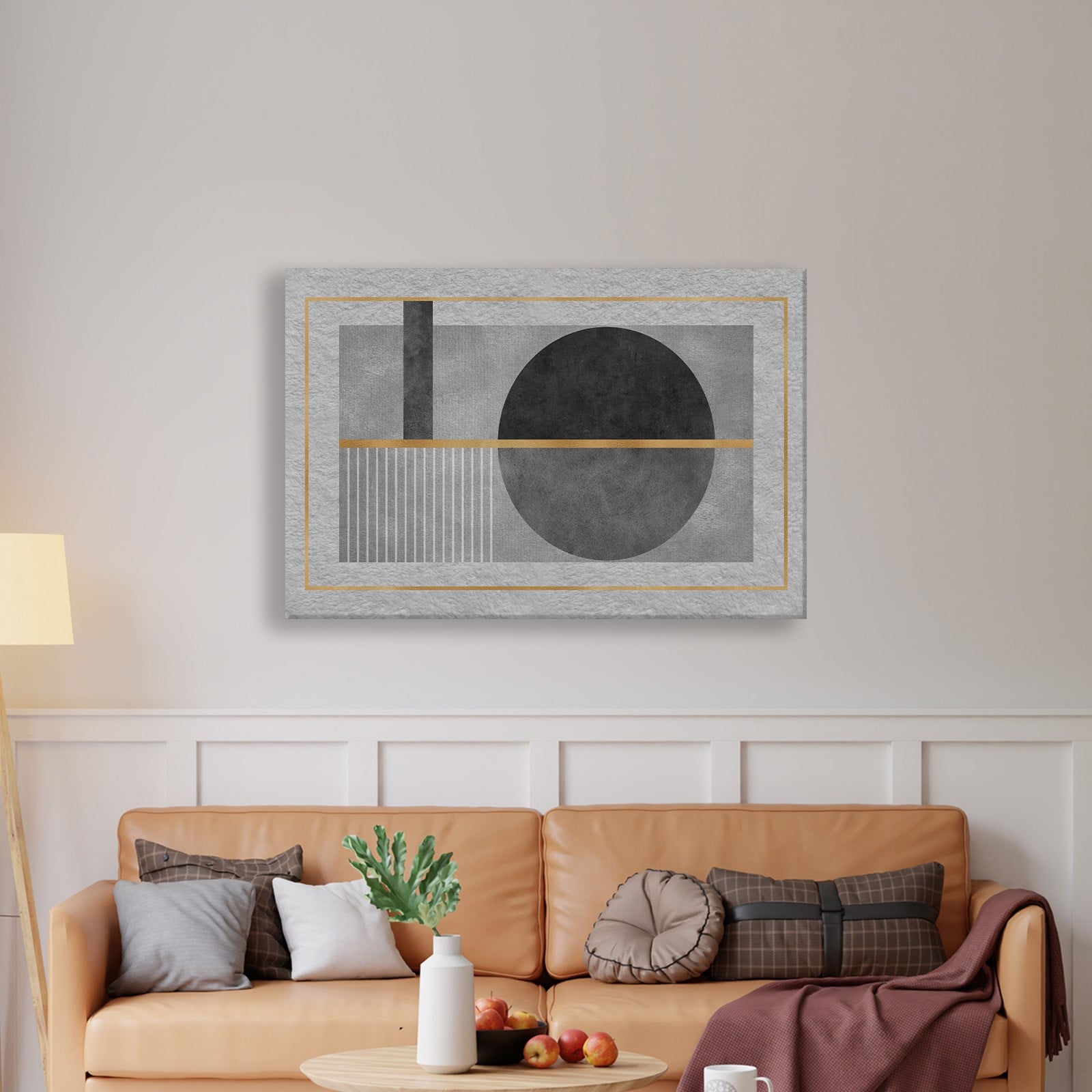 Geometrik Zarafet – Siyah, Gri ve Altın Detaylı Modern Tablo