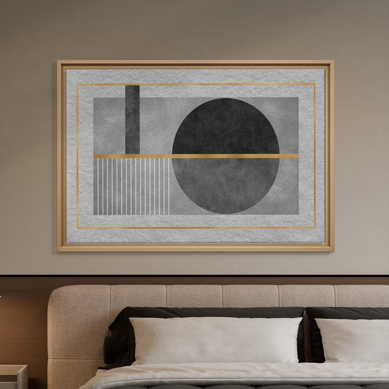 Geometrik Zarafet – Siyah, Gri ve Altın Detaylı Modern Tablo