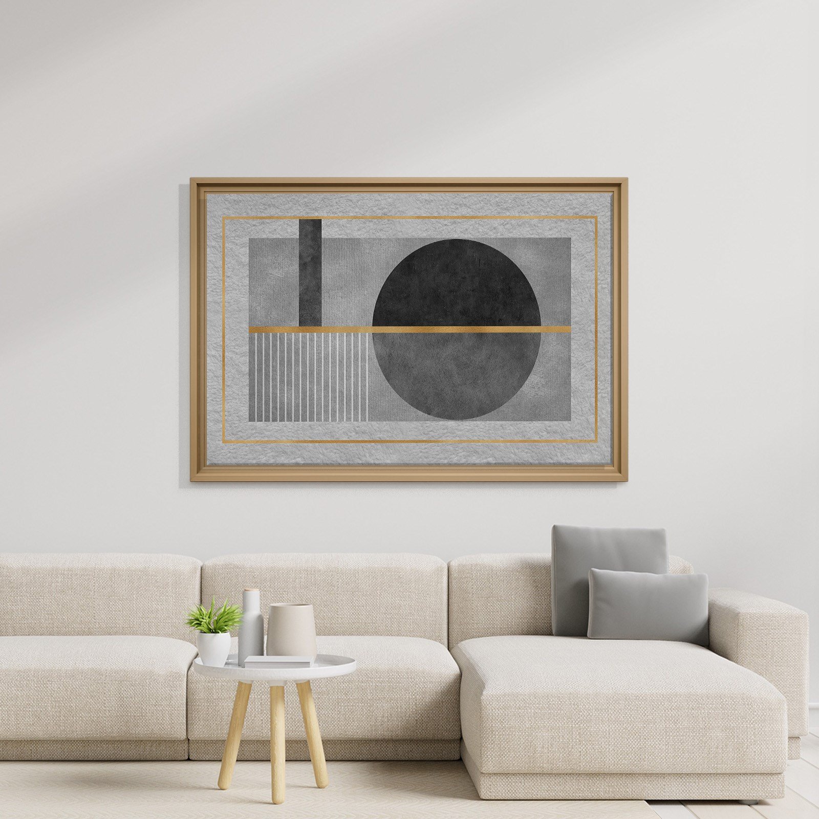 Geometrik Zarafet – Siyah, Gri ve Altın Detaylı Modern Tablo