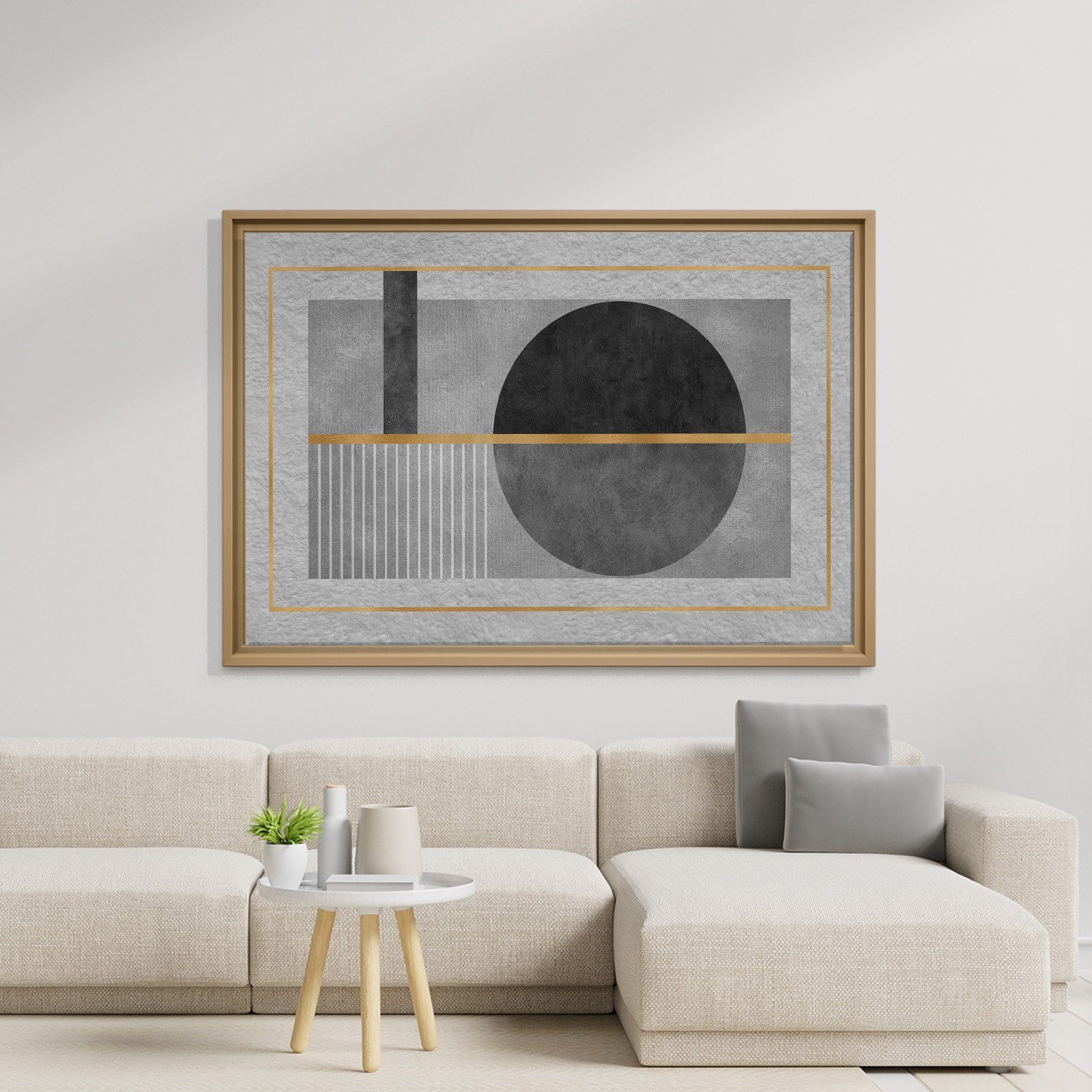 Geometrik Zarafet – Siyah, Gri ve Altın Detaylı Modern Tablo