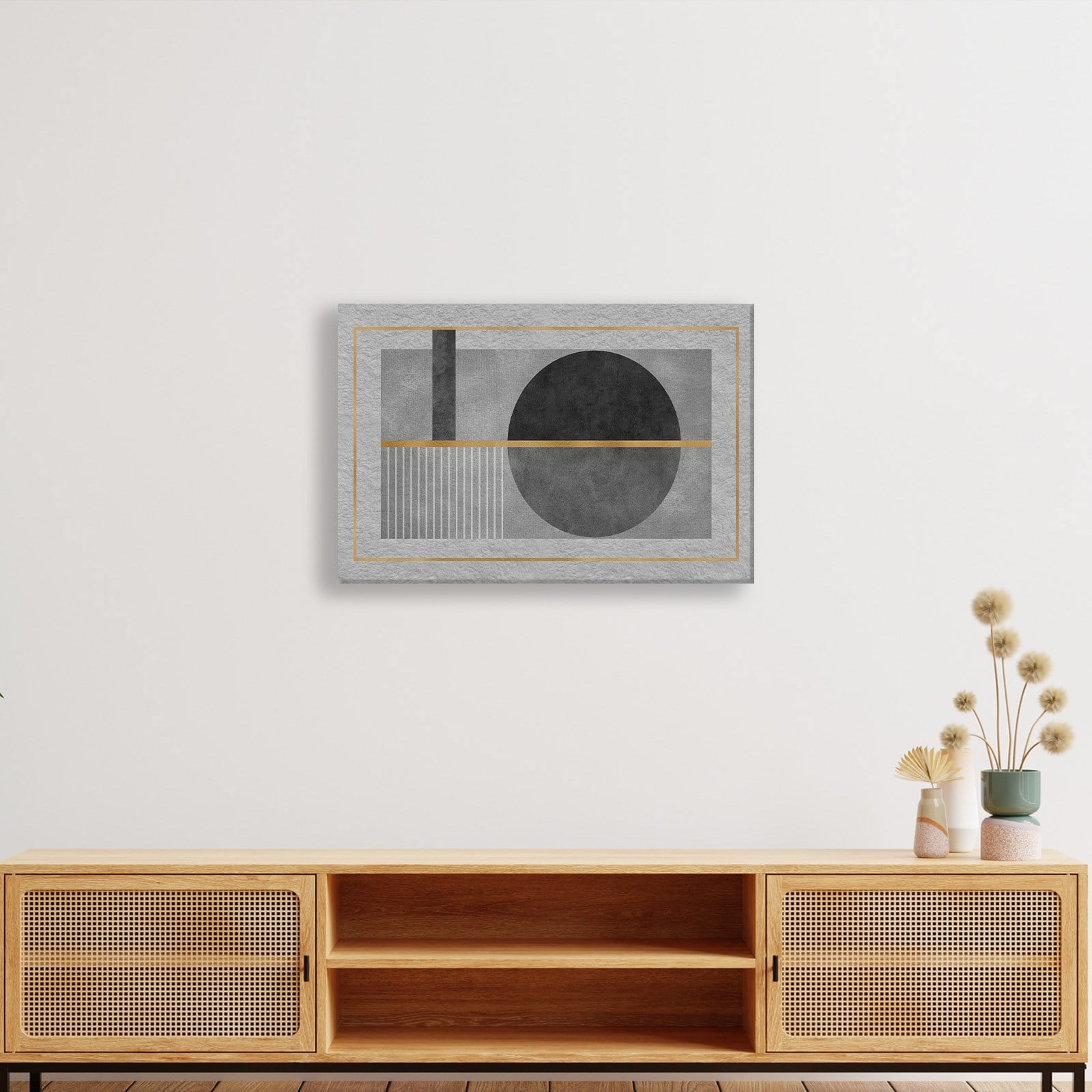Geometrik Zarafet – Siyah, Gri ve Altın Detaylı Modern Tablo