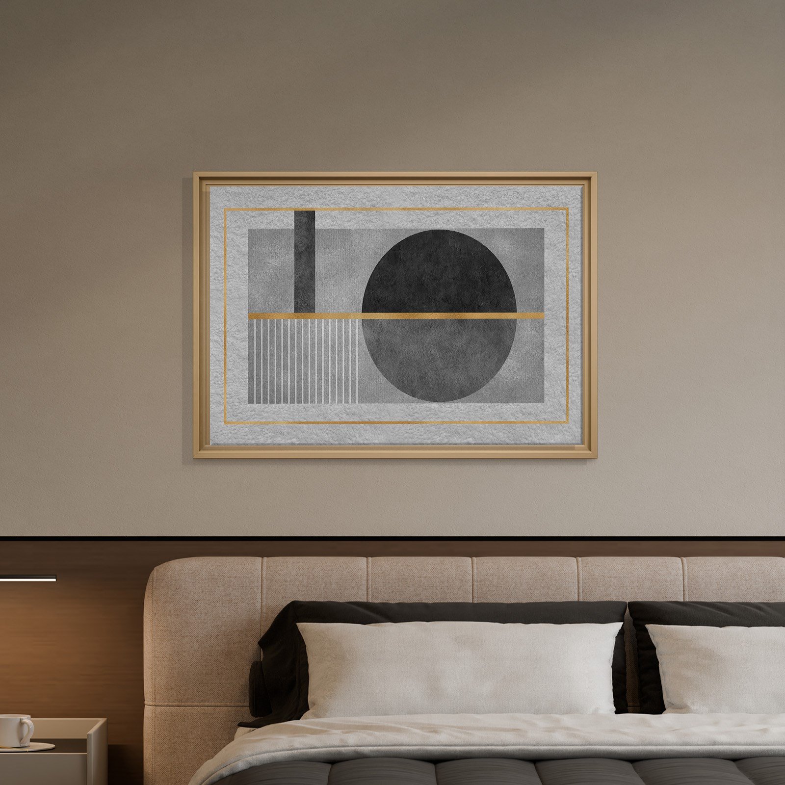 Geometrik Zarafet – Siyah, Gri ve Altın Detaylı Modern Tablo