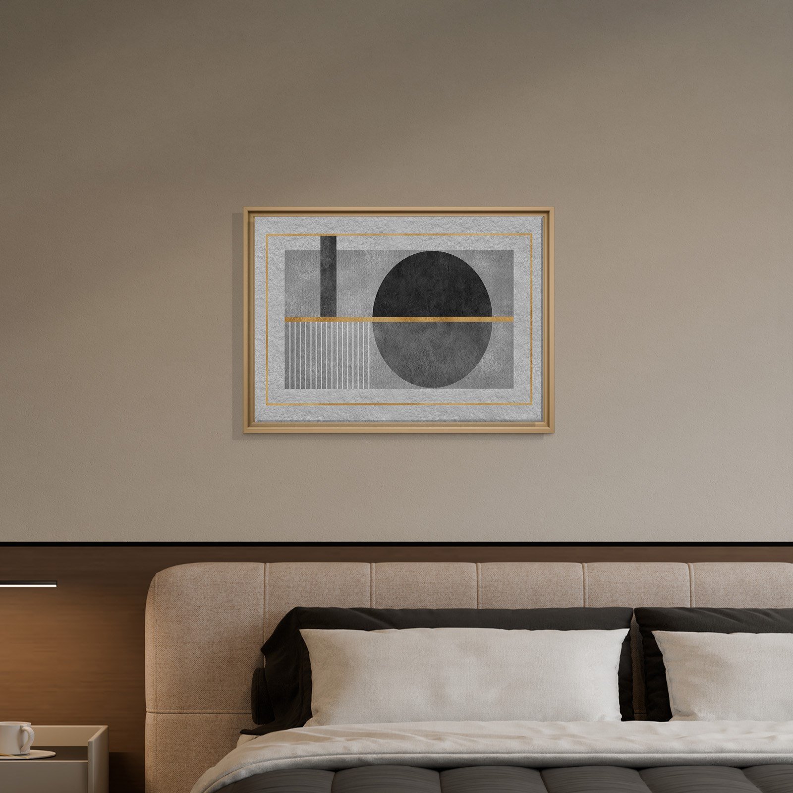Geometrik Zarafet – Siyah, Gri ve Altın Detaylı Modern Tablo