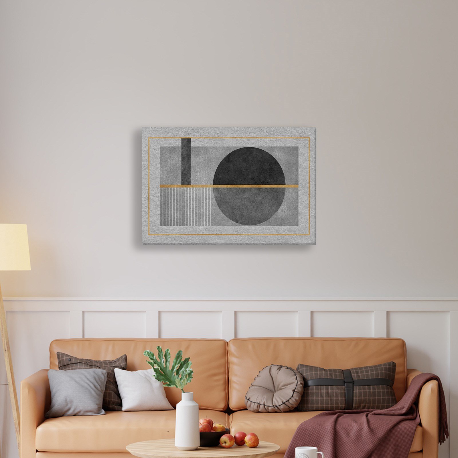 Geometrik Zarafet – Siyah, Gri ve Altın Detaylı Modern Tablo