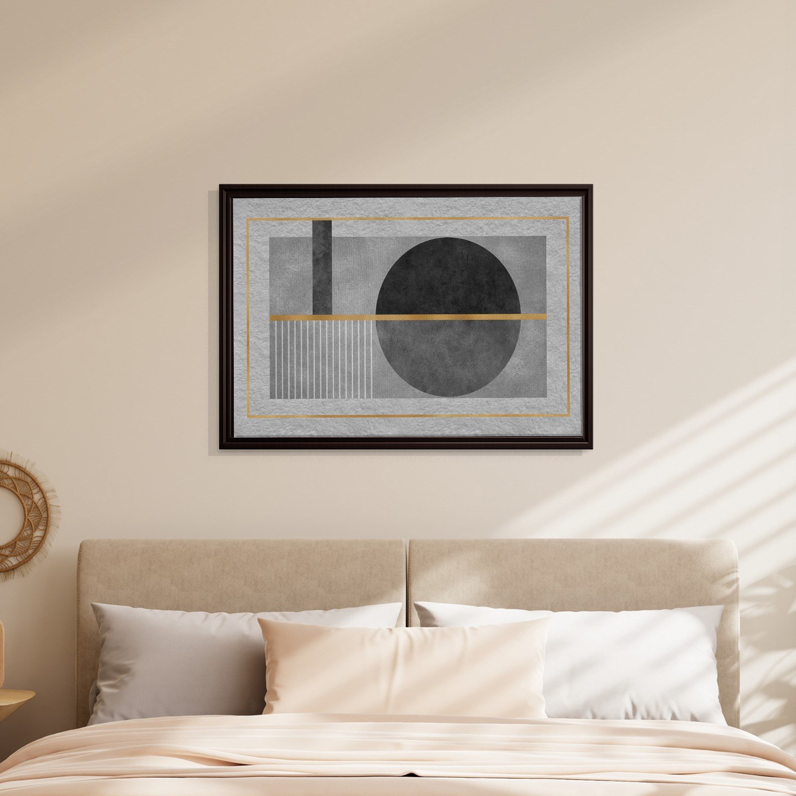 Geometrik Zarafet – Siyah, Gri ve Altın Detaylı Modern Tablo