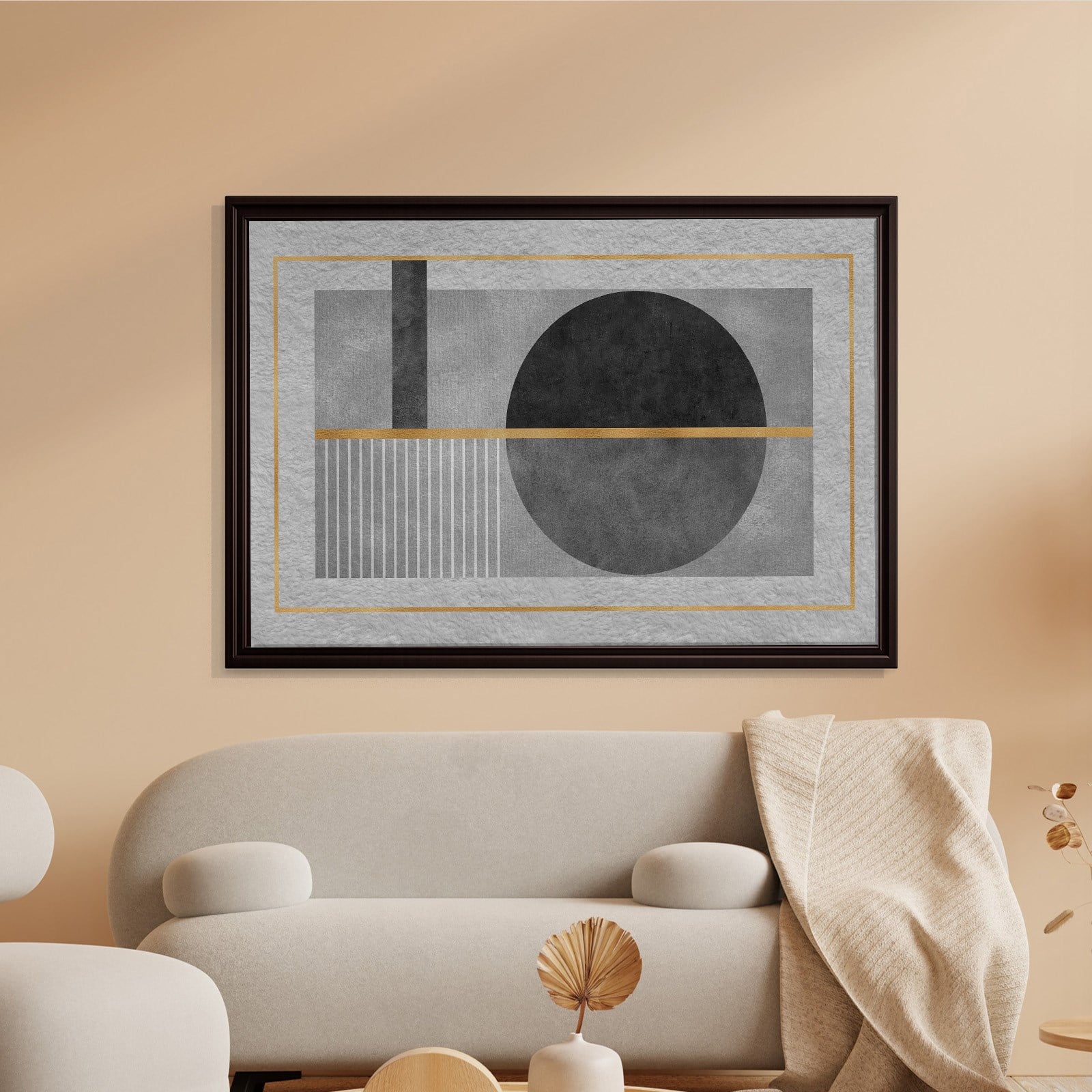Geometrik Zarafet – Siyah, Gri ve Altın Detaylı Modern Tablo