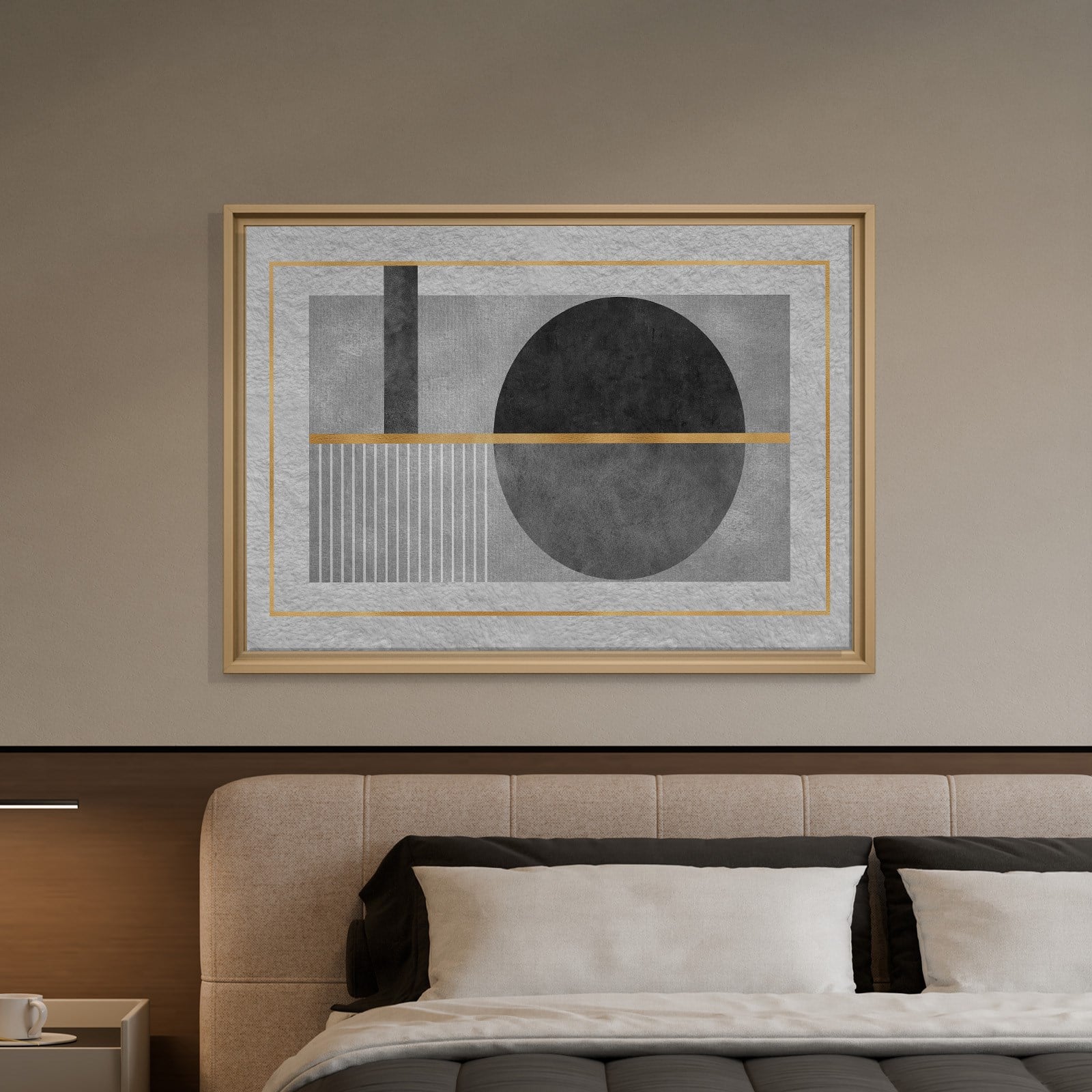 Geometrik Zarafet – Siyah, Gri ve Altın Detaylı Modern Tablo