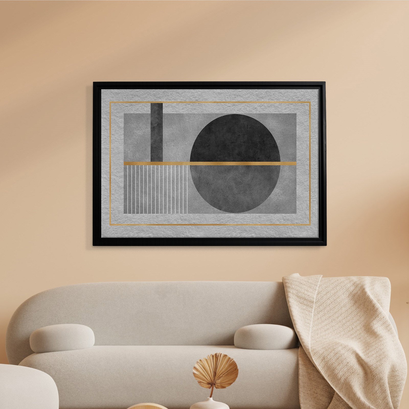 Geometrik Zarafet – Siyah, Gri ve Altın Detaylı Modern Tablo