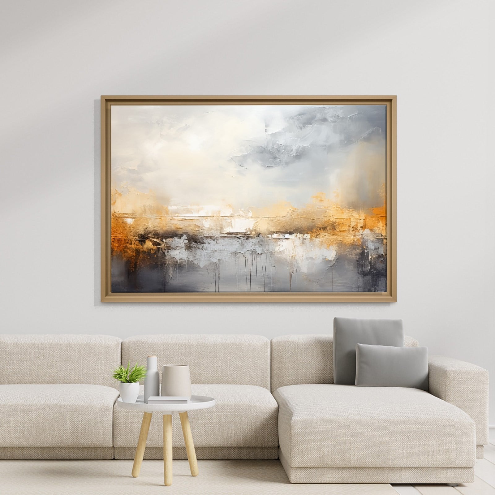 Gri ve Altın Soyut Kanvas Tablo | Modern Minimal Dokulu Premium Duvar Sanatı