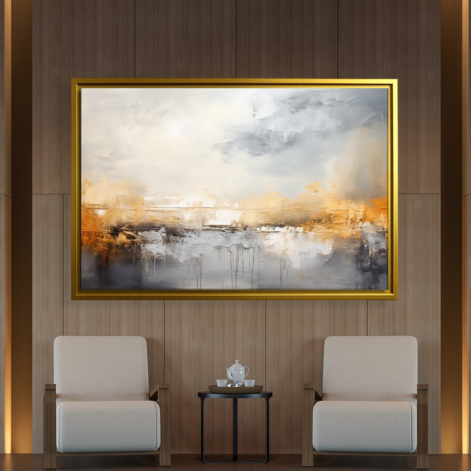 Gri ve Altın Soyut Kanvas Tablo | Modern Minimal Dokulu Premium Duvar Sanatı