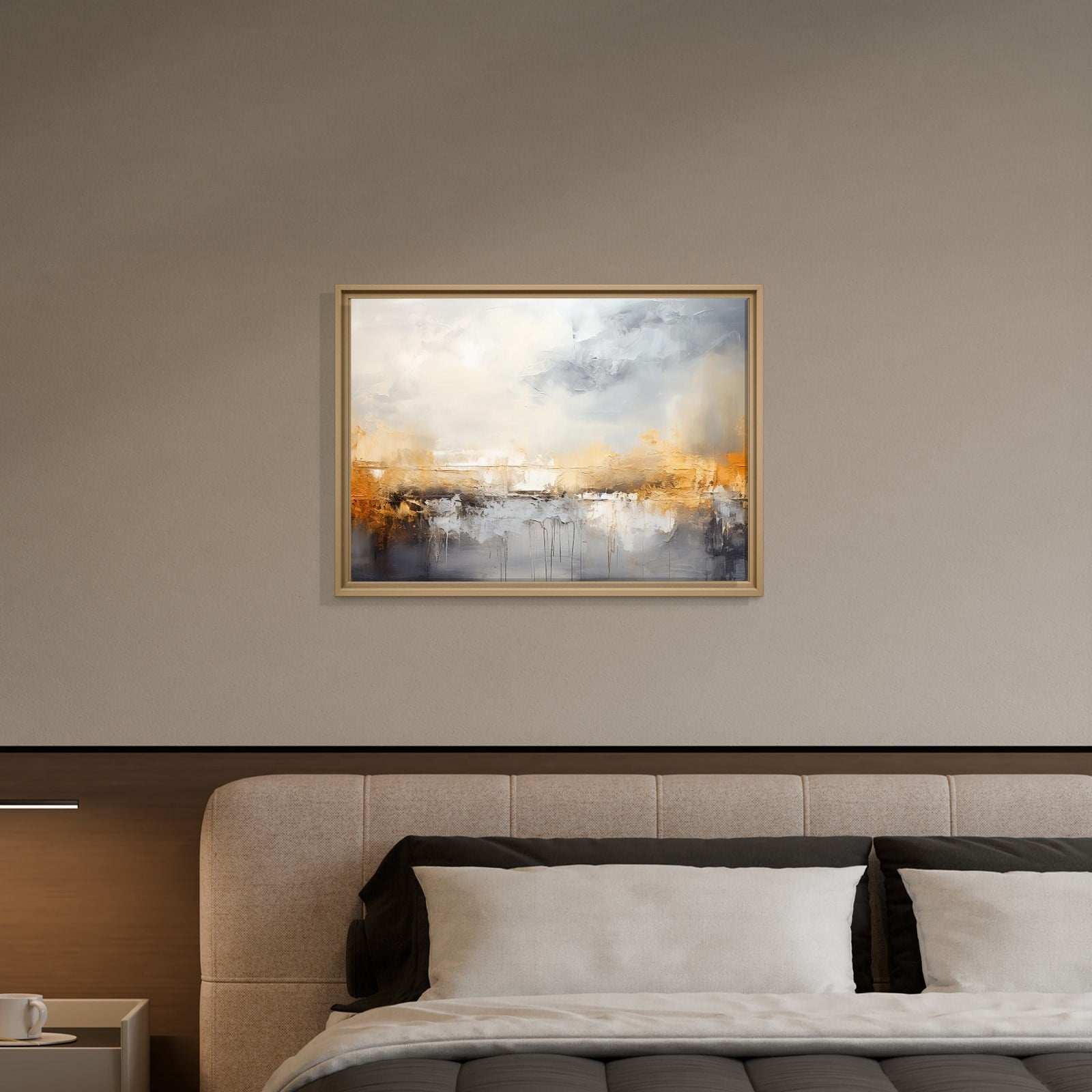 Gri ve Altın Soyut Kanvas Tablo | Modern Minimal Dokulu Premium Duvar Sanatı
