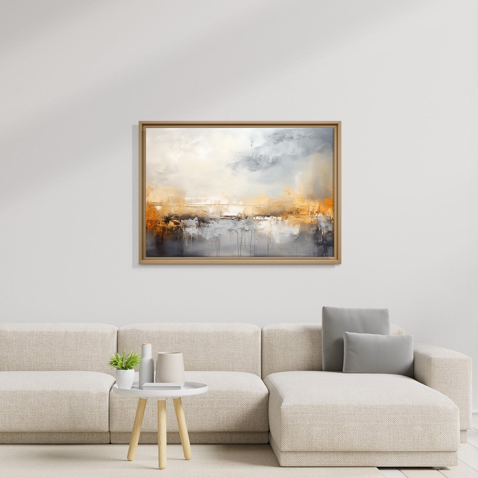 Gri ve Altın Soyut Kanvas Tablo | Modern Minimal Dokulu Premium Duvar Sanatı