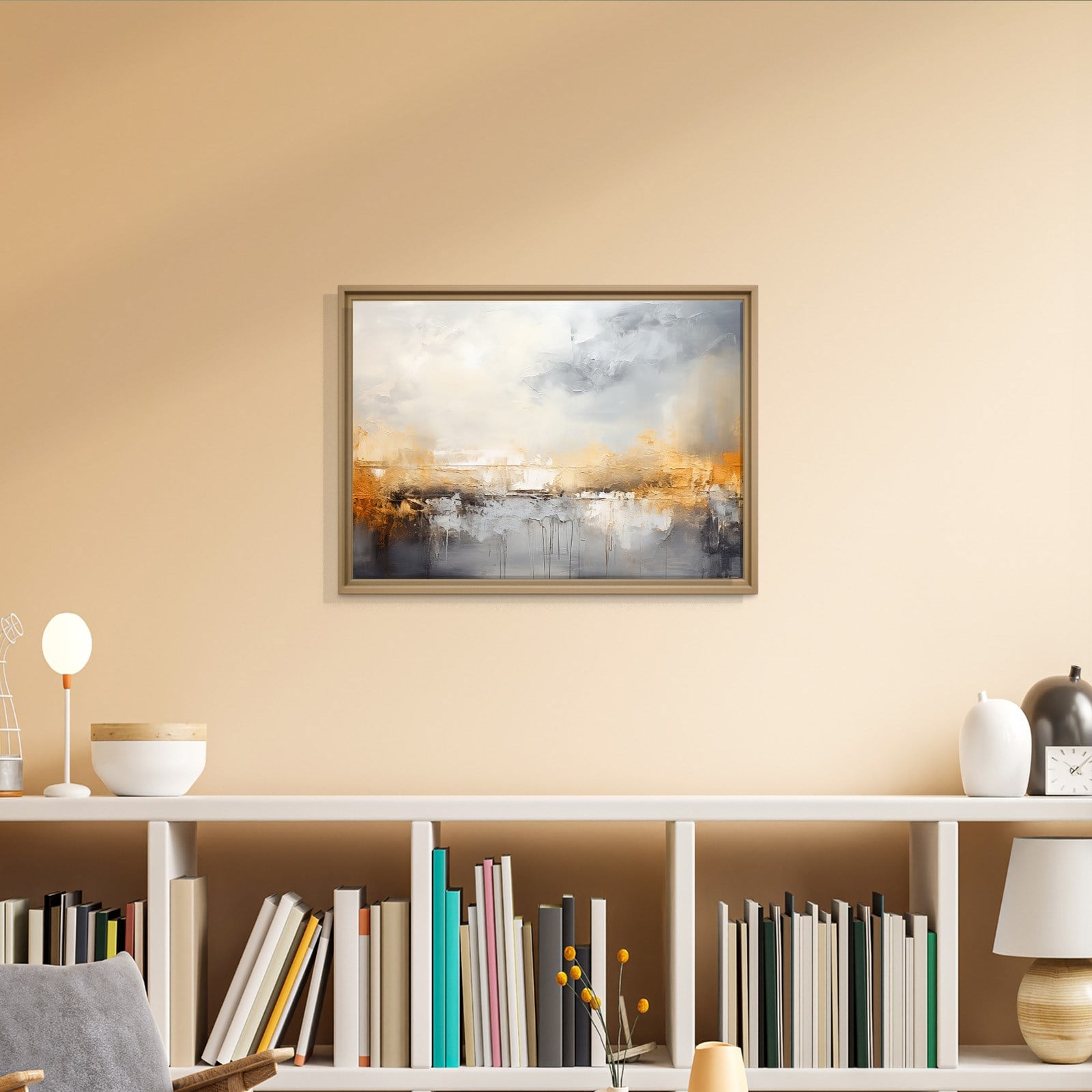 Gri ve Altın Soyut Kanvas Tablo | Modern Minimal Dokulu Premium Duvar Sanatı