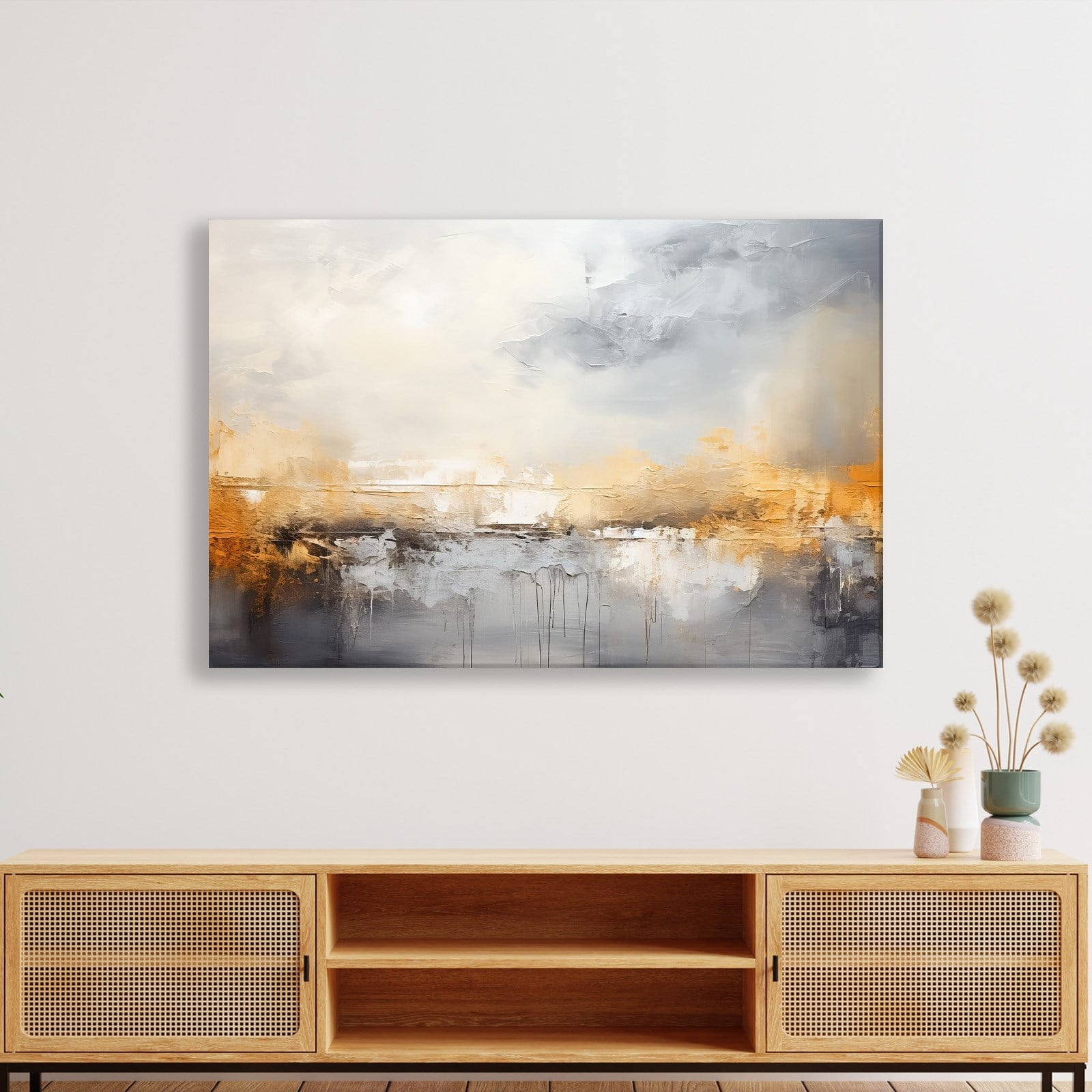 Gri ve Altın Soyut Kanvas Tablo | Modern Minimal Dokulu Premium Duvar Sanatı
