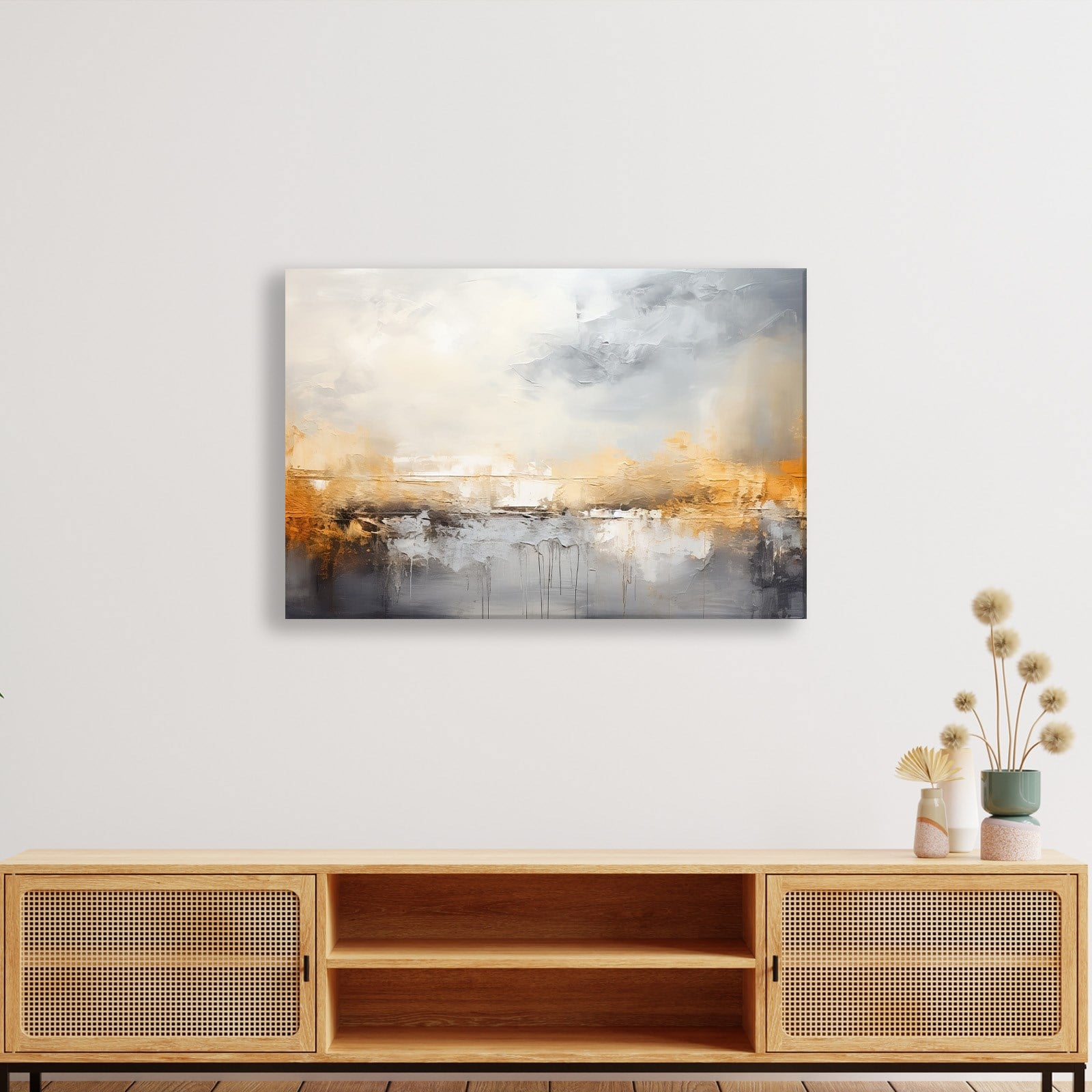 Gri ve Altın Soyut Kanvas Tablo | Modern Minimal Dokulu Premium Duvar Sanatı