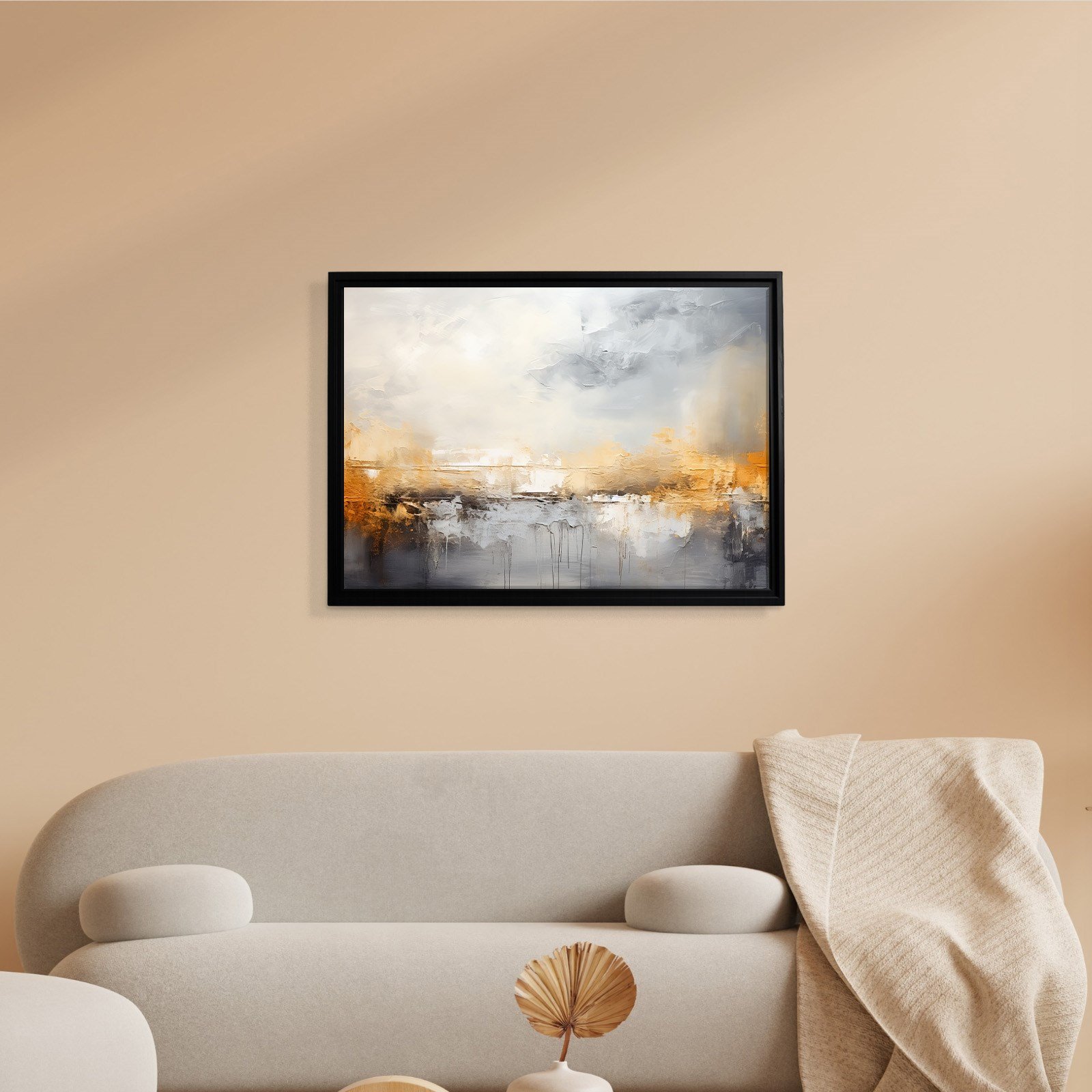 Gri ve Altın Soyut Kanvas Tablo | Modern Minimal Dokulu Premium Duvar Sanatı