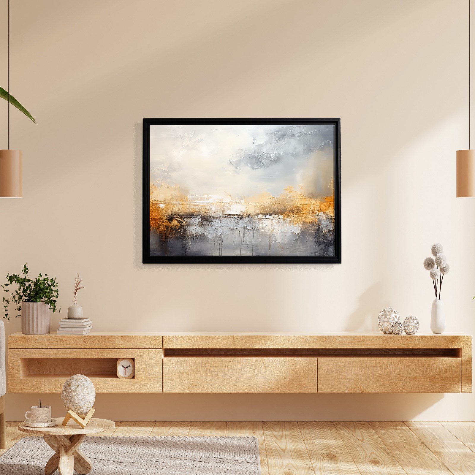 Gri ve Altın Soyut Kanvas Tablo | Modern Minimal Dokulu Premium Duvar Sanatı