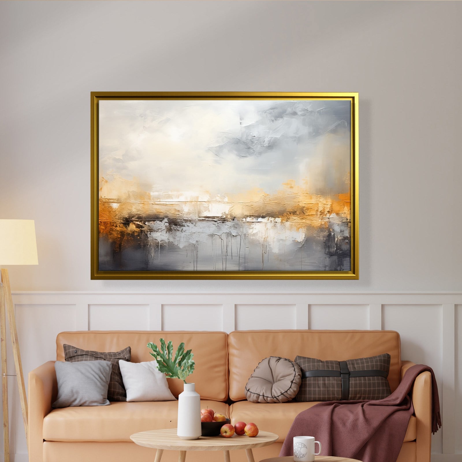 Gri ve Altın Soyut Kanvas Tablo | Modern Minimal Dokulu Premium Duvar Sanatı