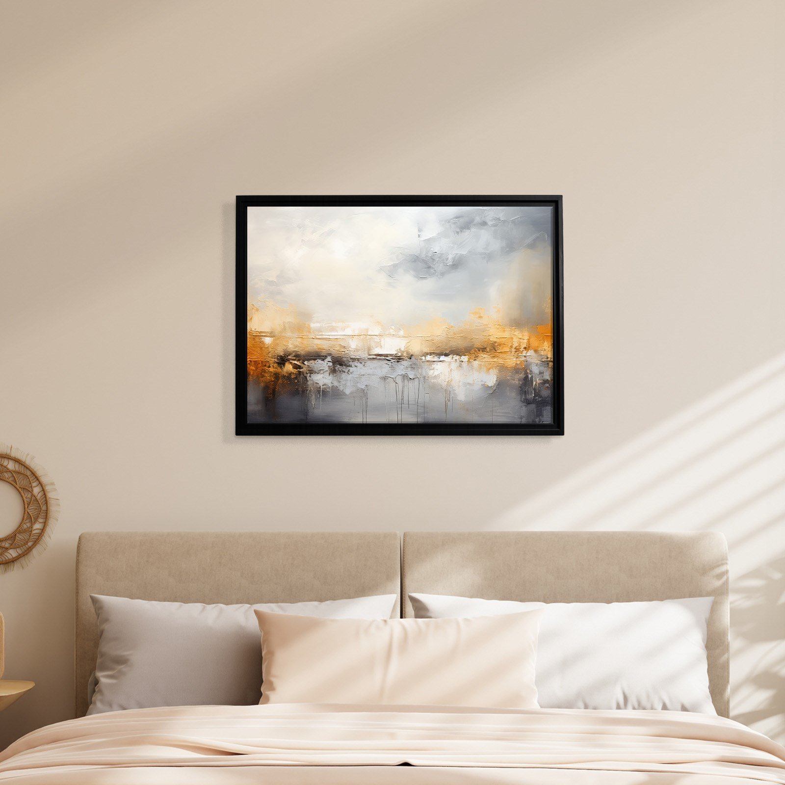 Gri ve Altın Soyut Kanvas Tablo | Modern Minimal Dokulu Premium Duvar Sanatı