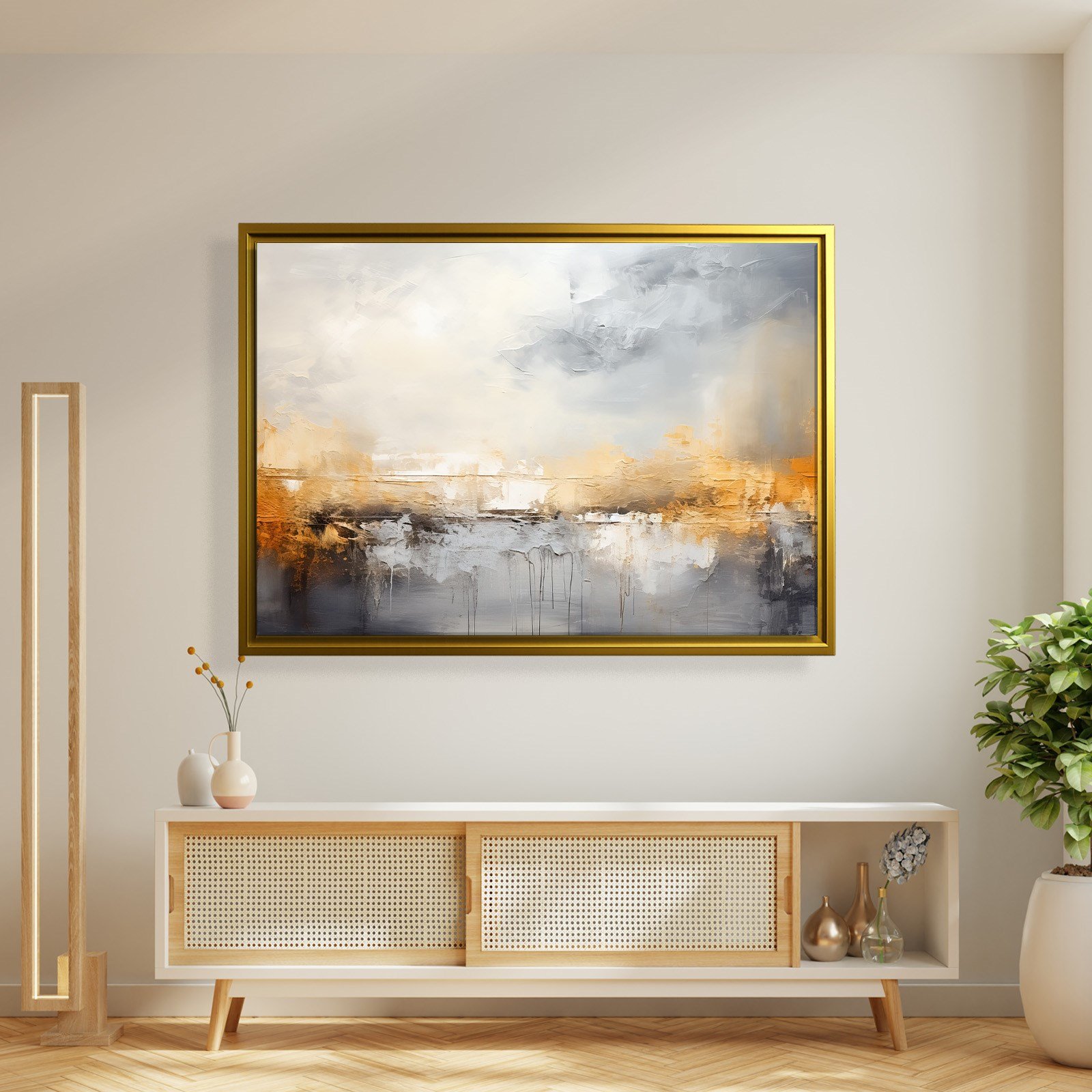 Gri ve Altın Soyut Kanvas Tablo | Modern Minimal Dokulu Premium Duvar Sanatı