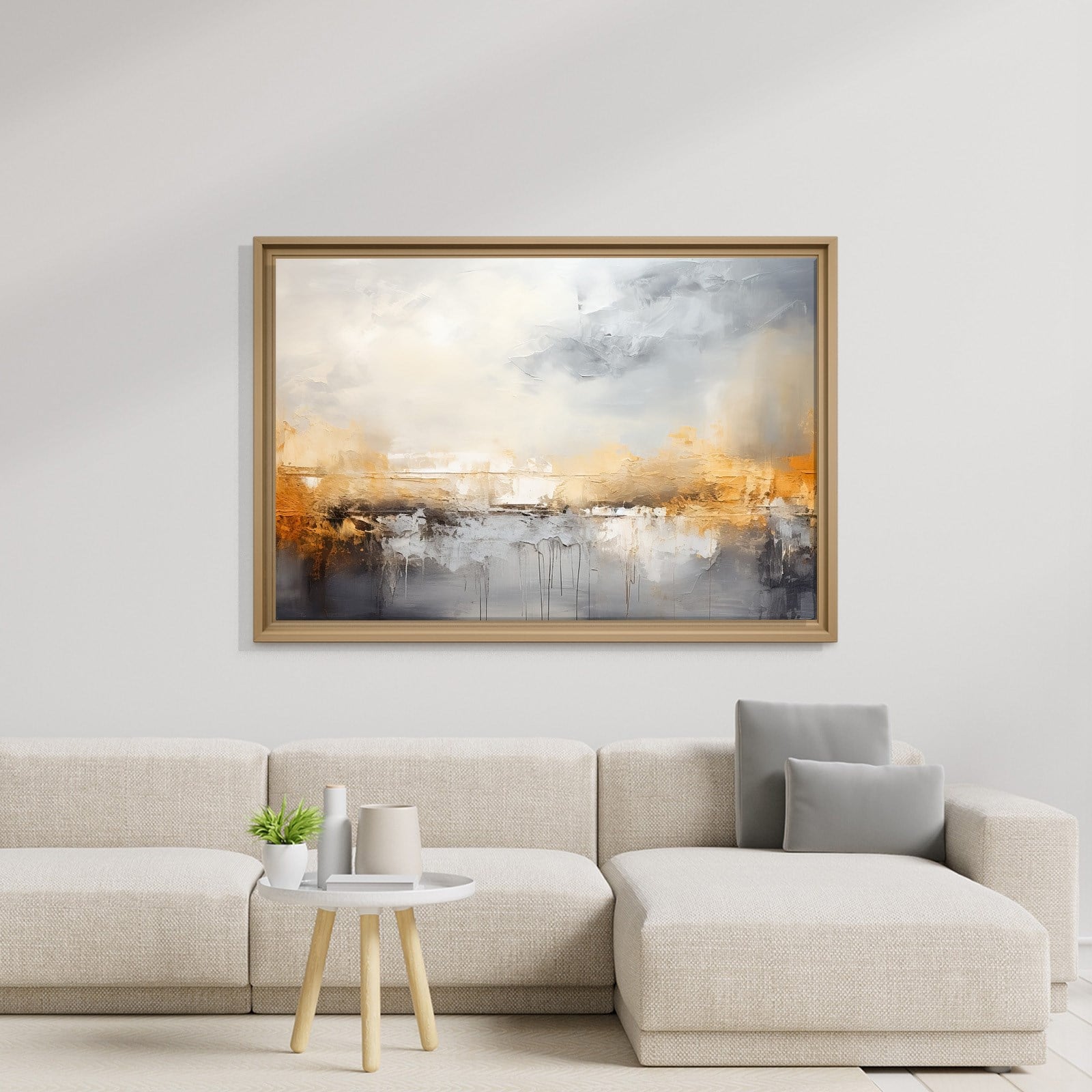 Gri ve Altın Soyut Kanvas Tablo | Modern Minimal Dokulu Premium Duvar Sanatı