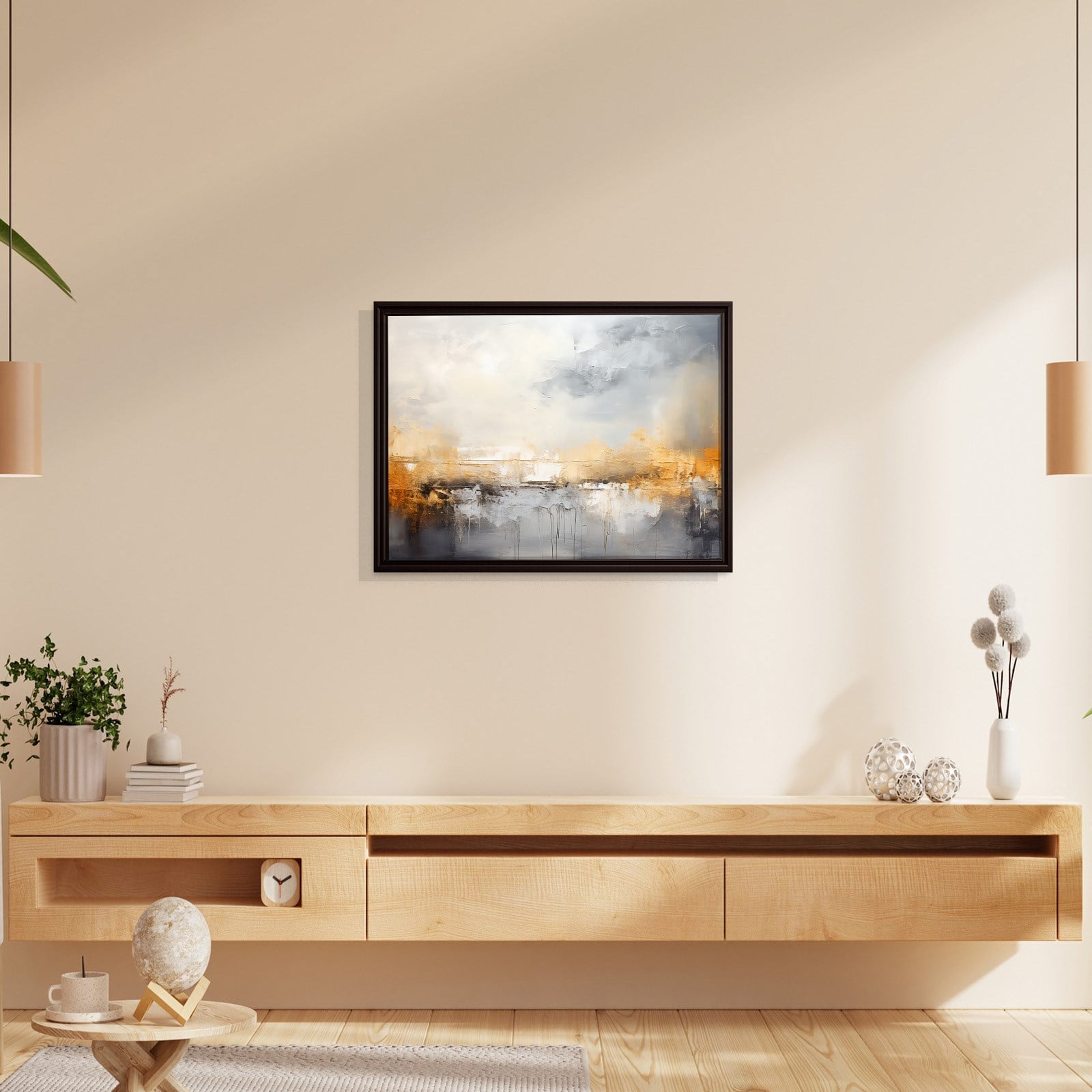 Gri ve Altın Soyut Kanvas Tablo | Modern Minimal Dokulu Premium Duvar Sanatı